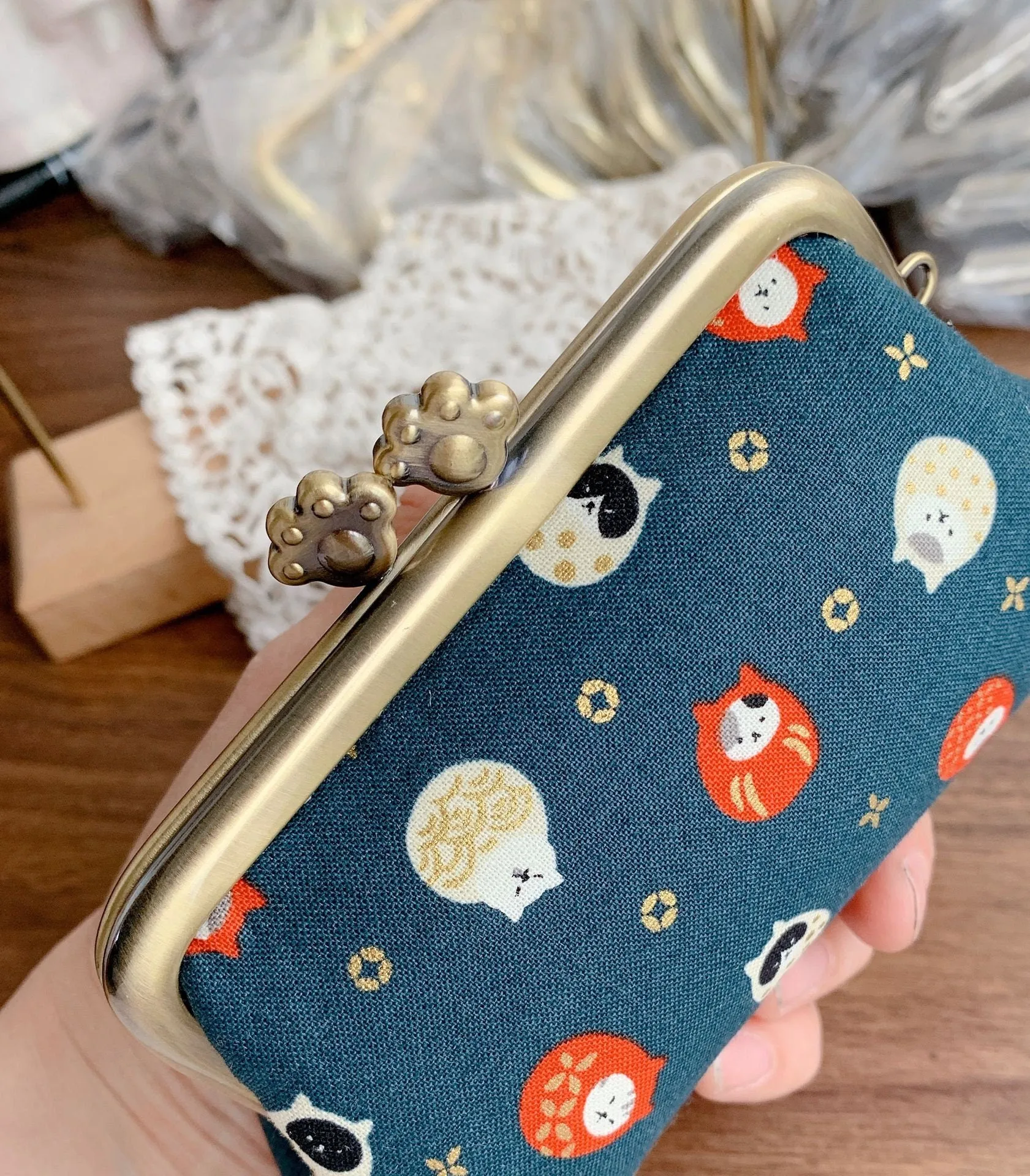 12cm (5") Purse Frame With Kitten Print Kisslock Wedding Bag Glue-In Style Pick Color