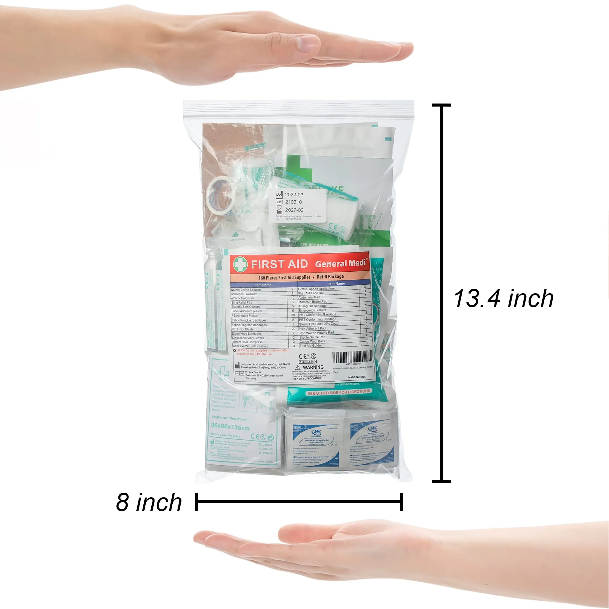160 Piece First Aid Kit Bag Refill Kit - Includes Eyewash,Instant Cold Pack, Bandages, Emergency Blanket, Moleskin Pad, Gauze - Extra Replacement Medical Supplies for First Aid