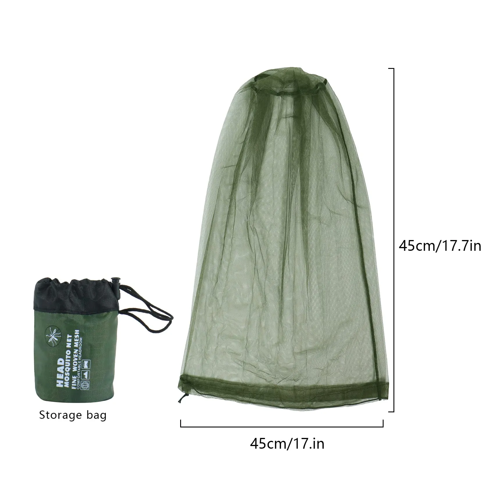 2 Pieces Mosquito Head Net Mesh, Midge Net Face Mesh Head Cover with Storage Bag for Outdoor Hiking, Fishing, Camping, Climbing, Green and Black Green, Black