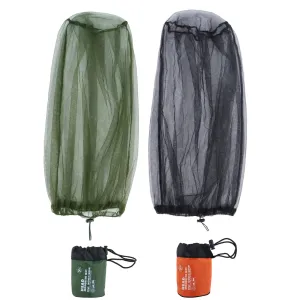 2 Pieces Mosquito Head Net Mesh, Midge Net Face Mesh Head Cover with Storage Bag for Outdoor Hiking, Fishing, Camping, Climbing, Green and Black Green, Black