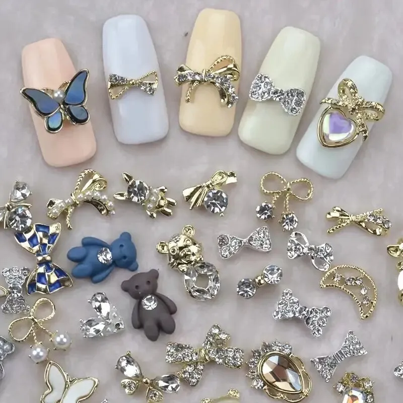 5 Pcs 3D Nail Art Butterfly Decoration | Luxury Metal Nail Art Rhinestones Charms Shiny Nail Crystal Diamonds Gems | Manicure Craft Design