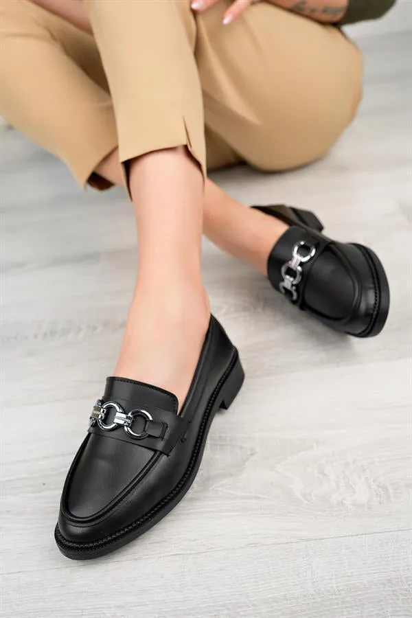 aymood kadin siyah cilt zincir tokali kalin taban pu deri günlük klasik topuklu loafer makosen ayakkabi n siyah cilt n siyah cilt n siyah cilt