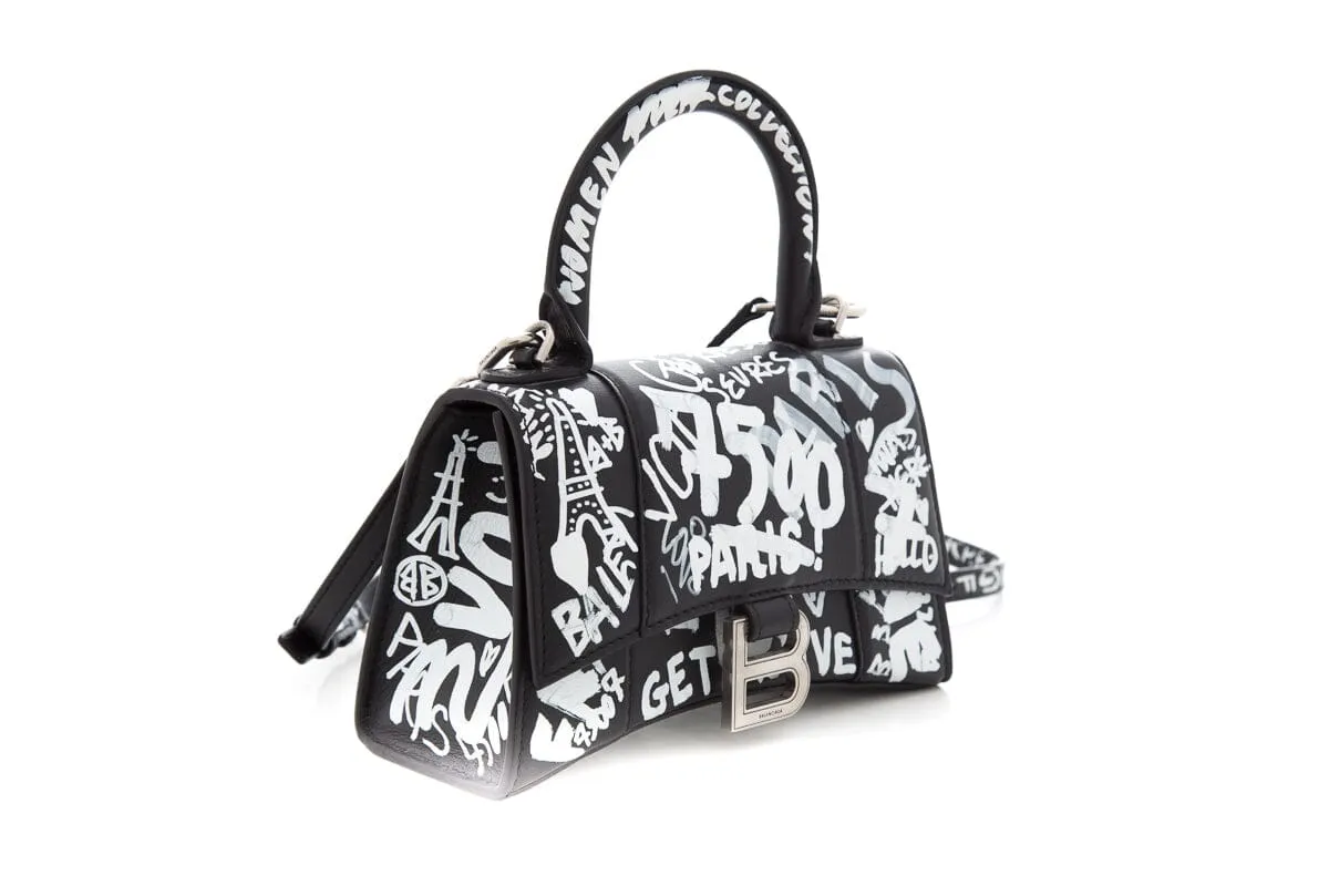Balenciaga Black & White Hourglass Graffiti Handbag