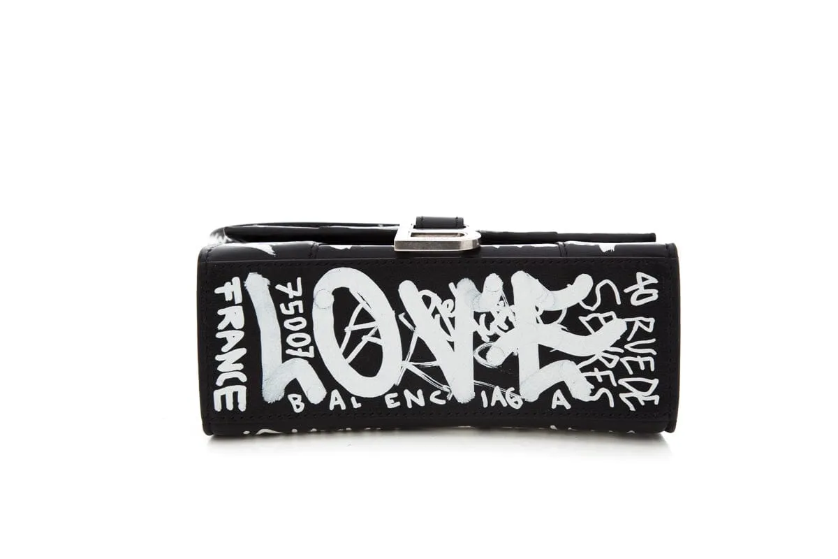 Balenciaga Black & White Hourglass Graffiti Handbag