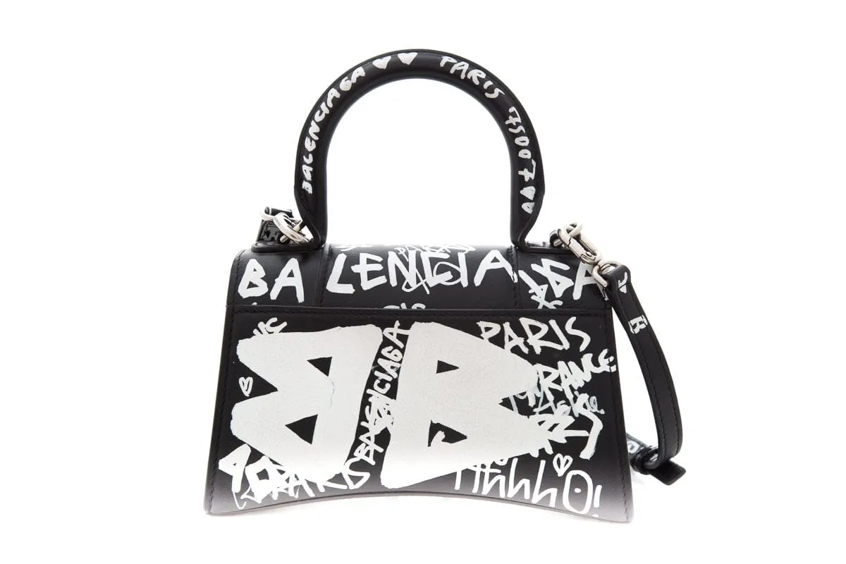 Balenciaga Black & White Hourglass Graffiti Handbag