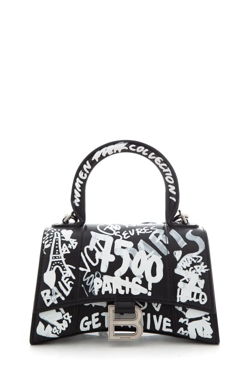 Balenciaga Black & White Hourglass Graffiti Handbag