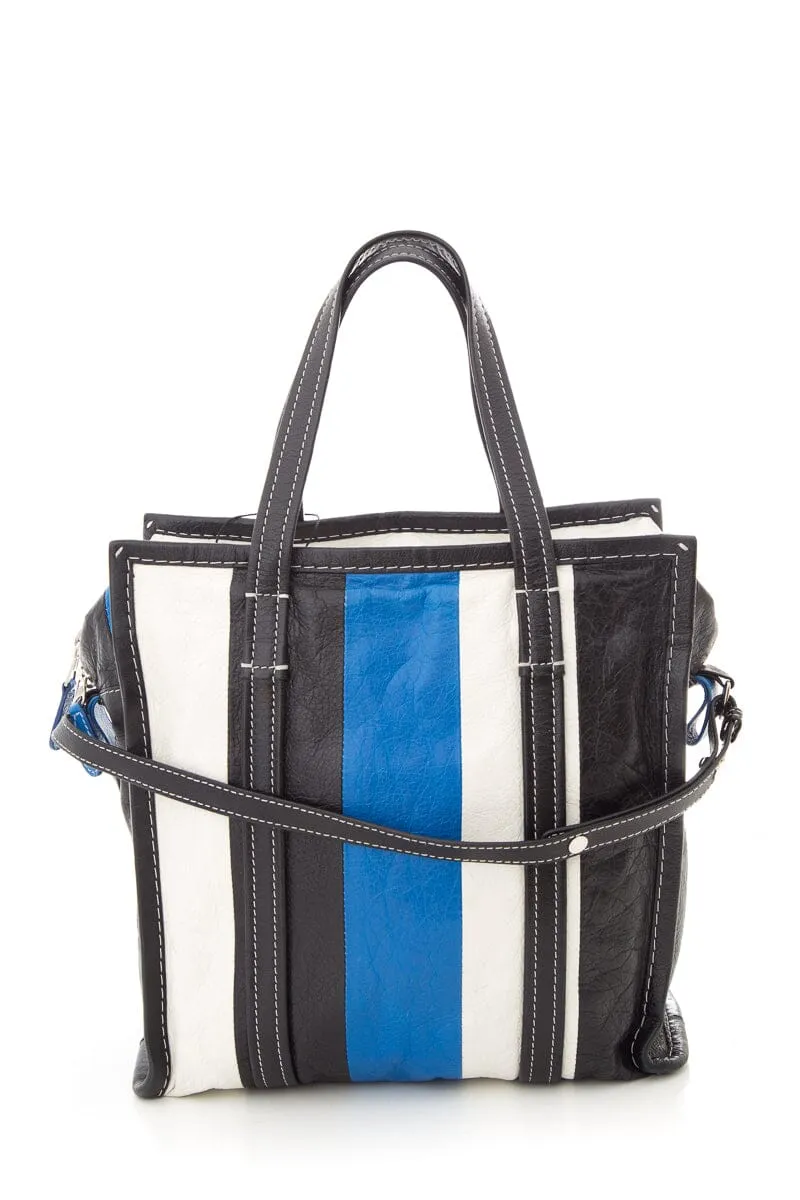 Balenciaga Black and Blue Stripe Leather Bazar Handbag