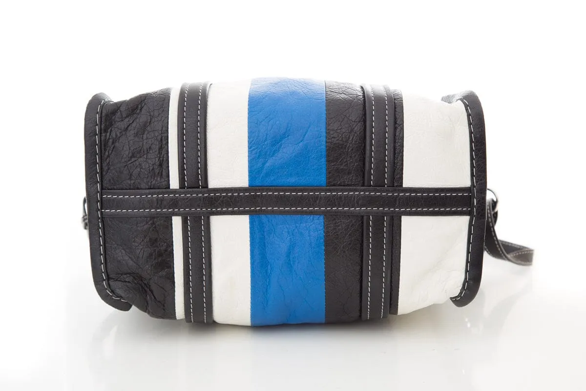 Balenciaga Black and Blue Stripe Leather Bazar Handbag