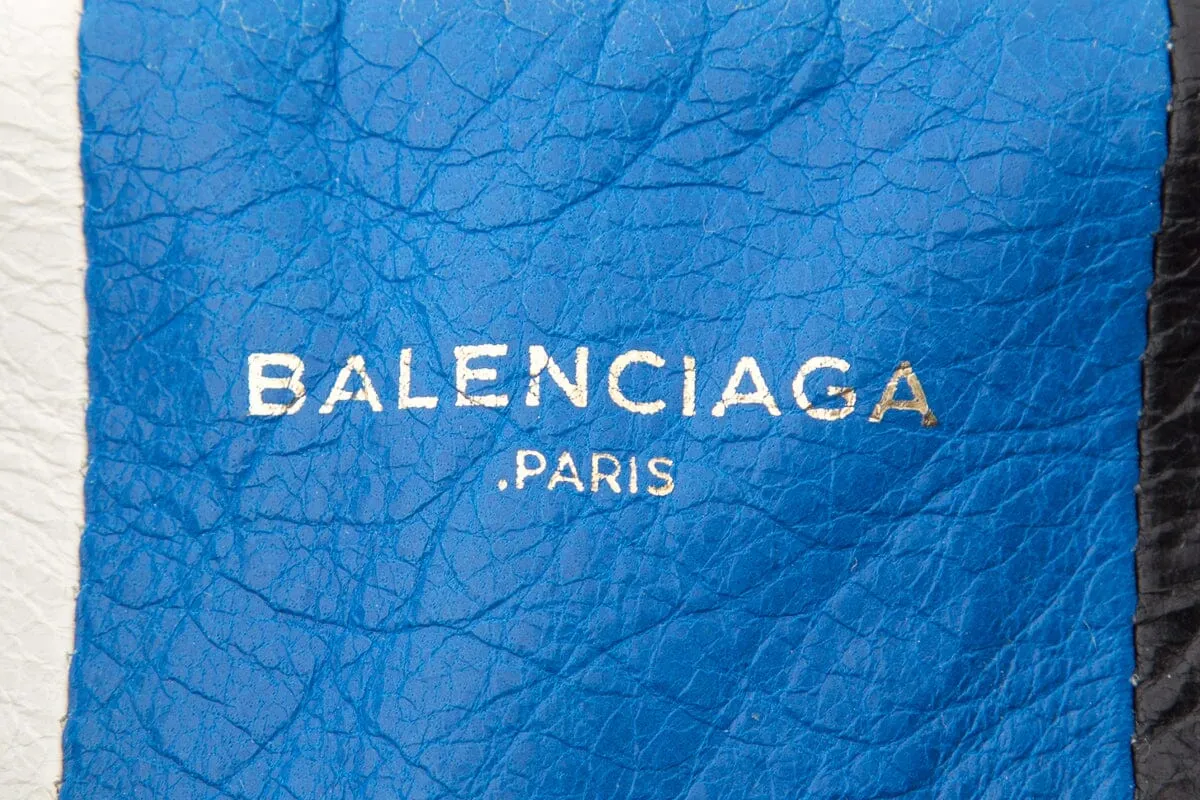 Balenciaga Black and Blue Stripe Leather Bazar Handbag