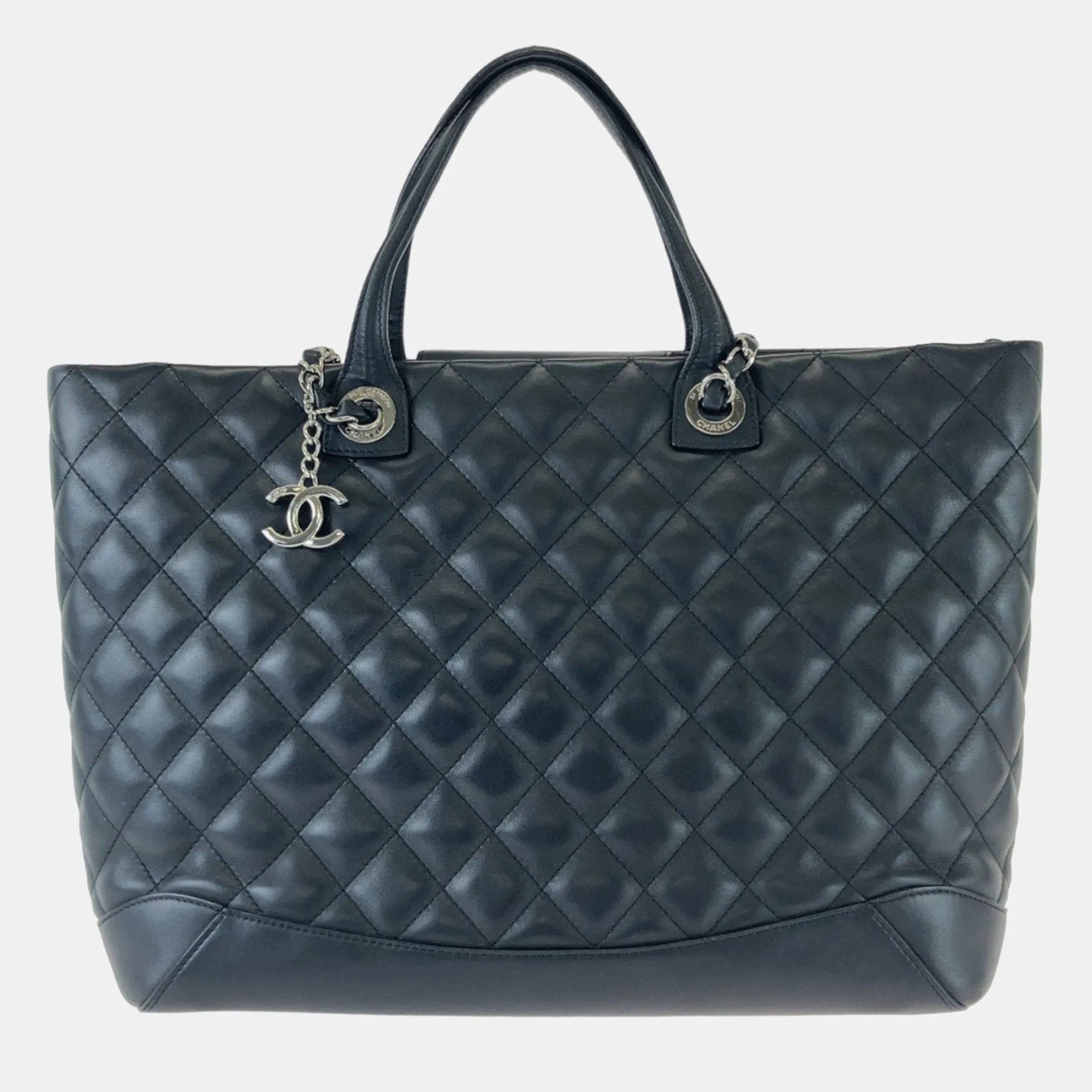 Blue Small Quilted Calfskin Easy Shopping Tote Bag