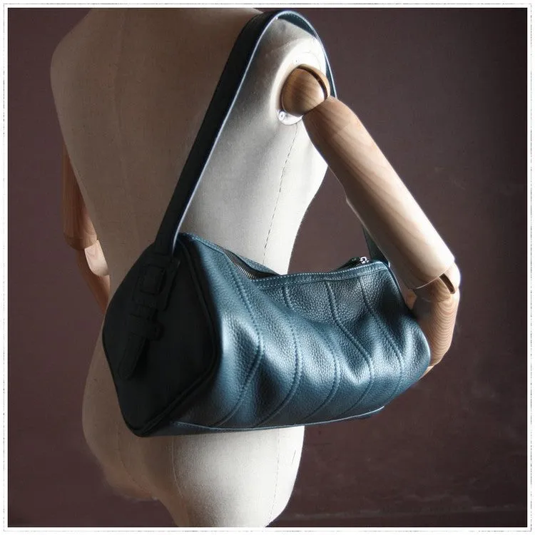 Blue Womens Leather Barrel Shoulder Handbag Womens Fashion Barrel Blue Handbag Purse Blue Handbag Shoulder Purse for Ladies