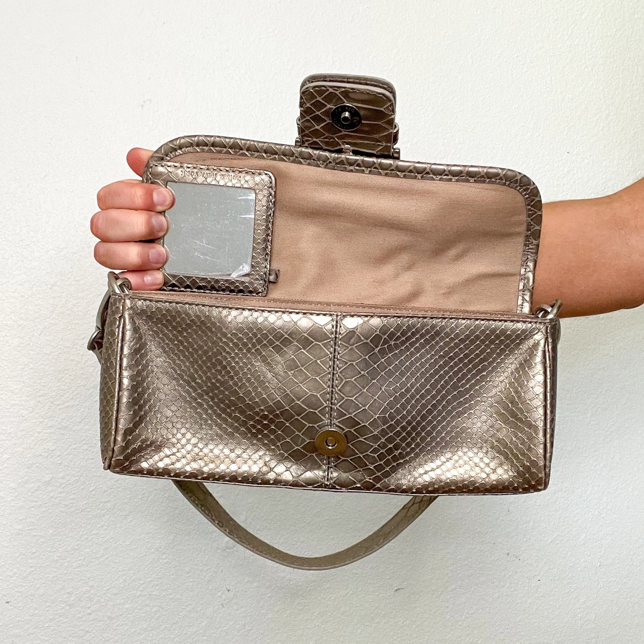 Brown Snake Print Y2K Buckle Purse