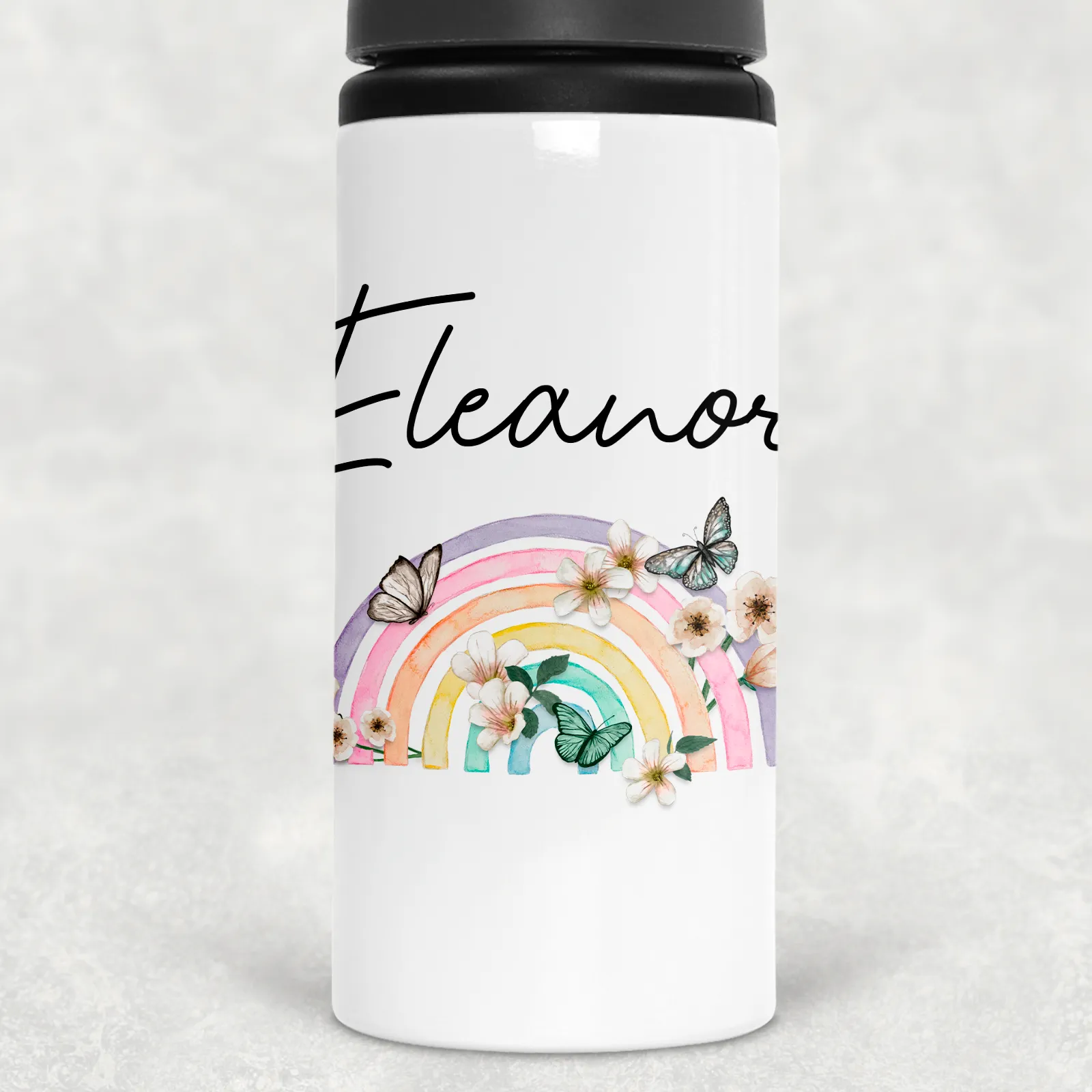 Butterfly Rainbow Personalised Aluminium Straw Water Bottle 650ml