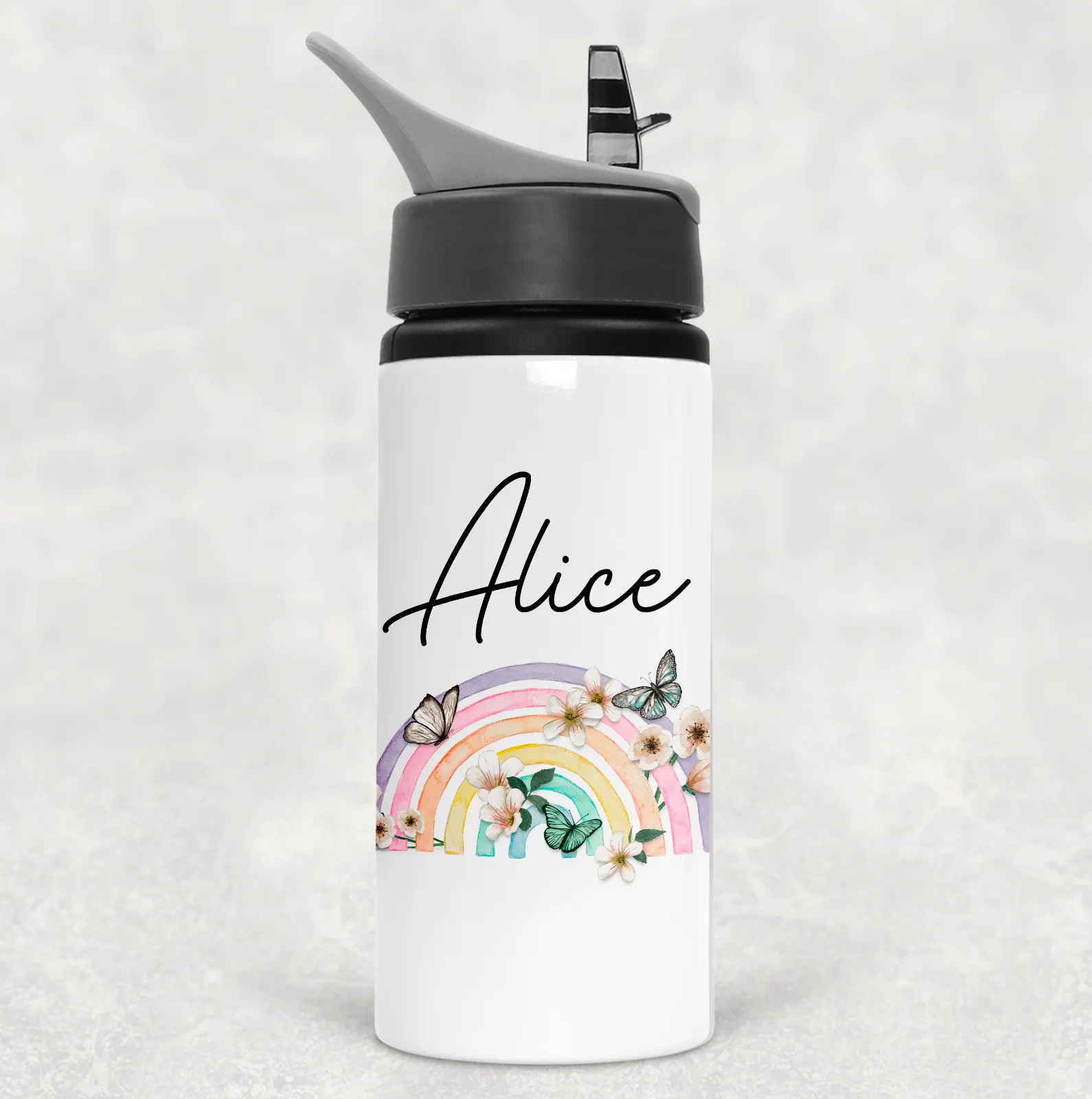 Butterfly Rainbow Personalised Aluminium Straw Water Bottle 650ml