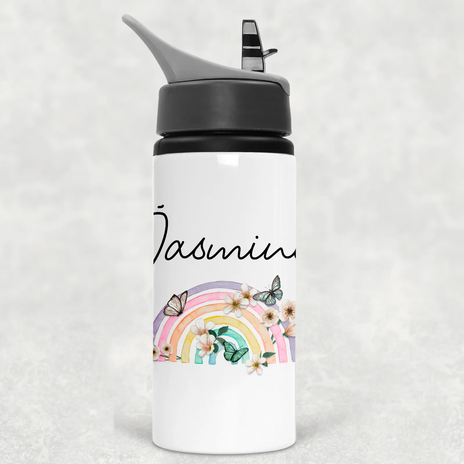 Butterfly Rainbow Personalised Aluminium Straw Water Bottle 650ml