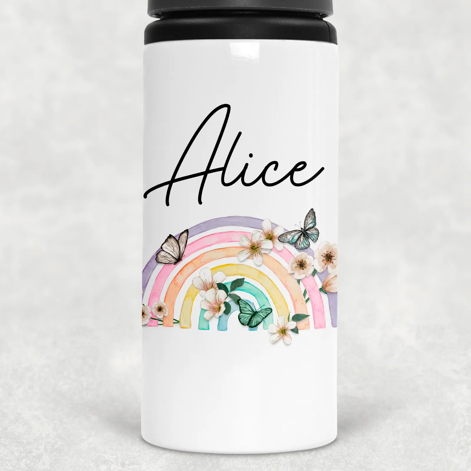 Butterfly Rainbow Personalised Aluminium Straw Water Bottle 650ml