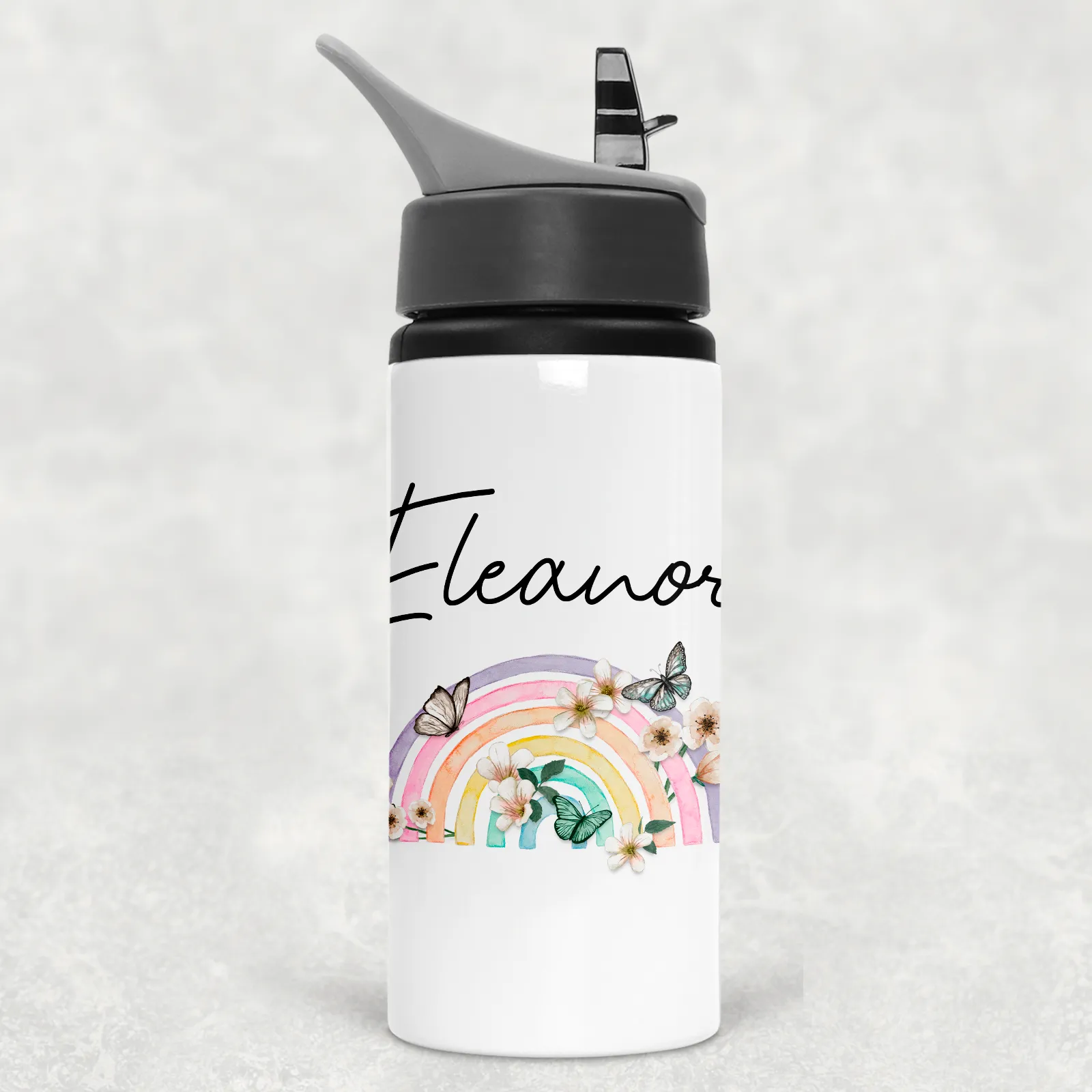 Butterfly Rainbow Personalised Aluminium Straw Water Bottle 650ml