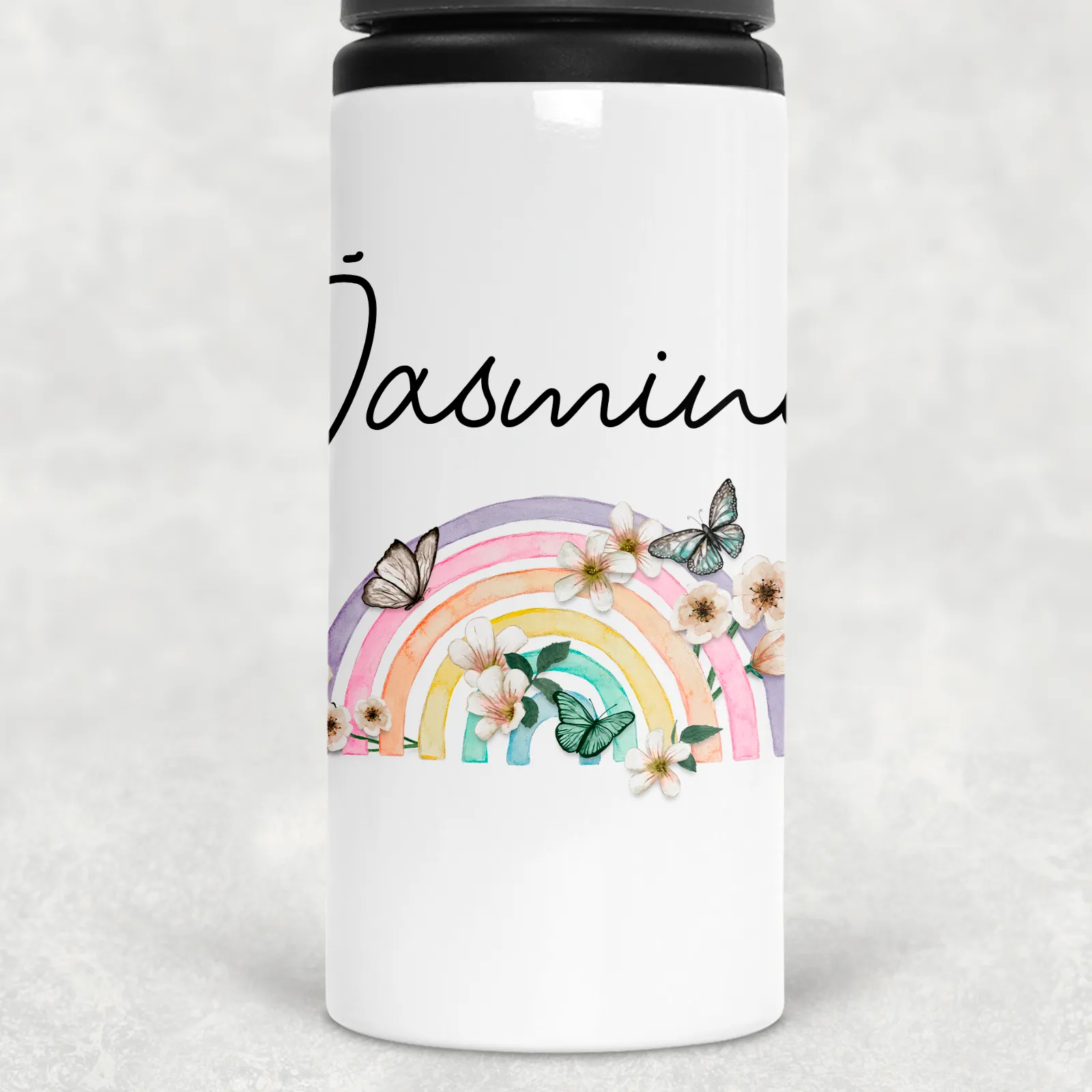 Butterfly Rainbow Personalised Aluminium Straw Water Bottle 650ml