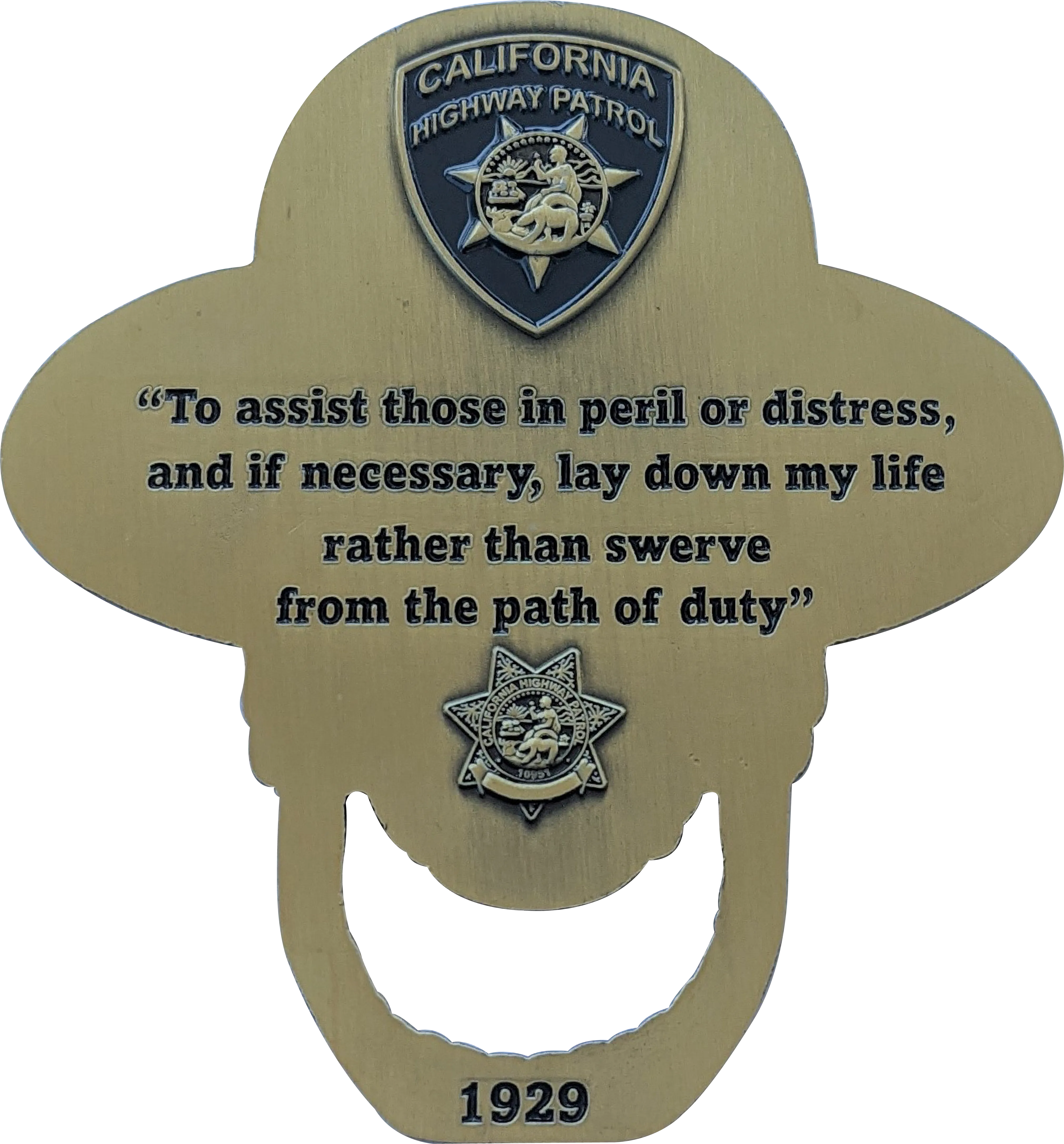 Calif Hwy Patrol <br> Skull Bottle Opener <br> Antique Brass