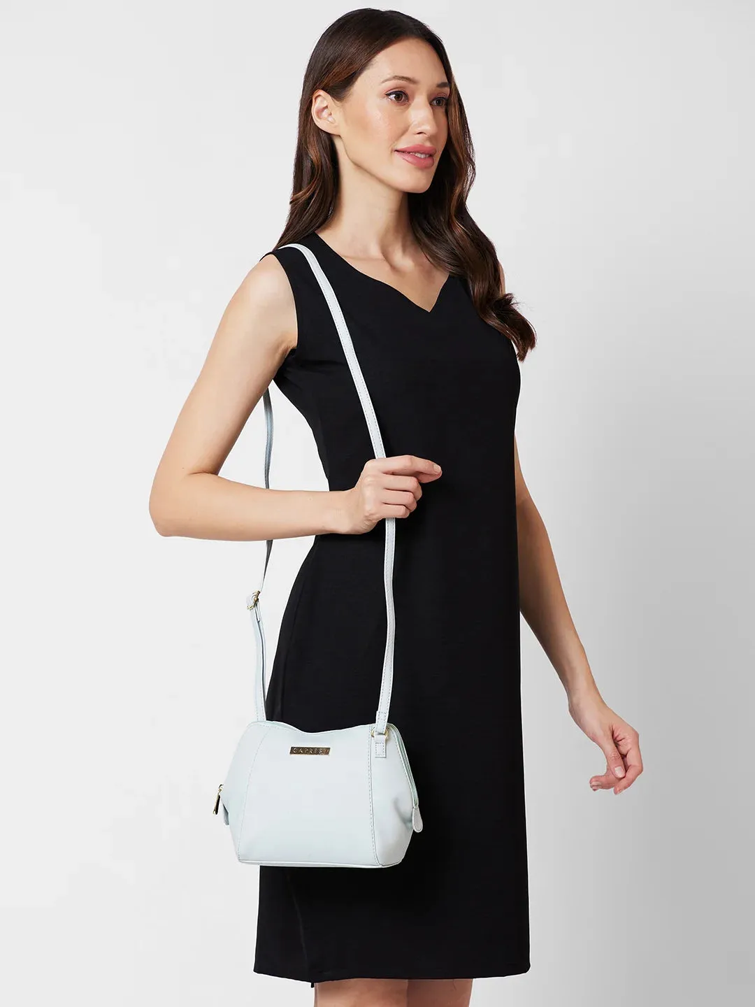 Caprese Holden Small Sling Solid Faux Leather For Women Powder Blue