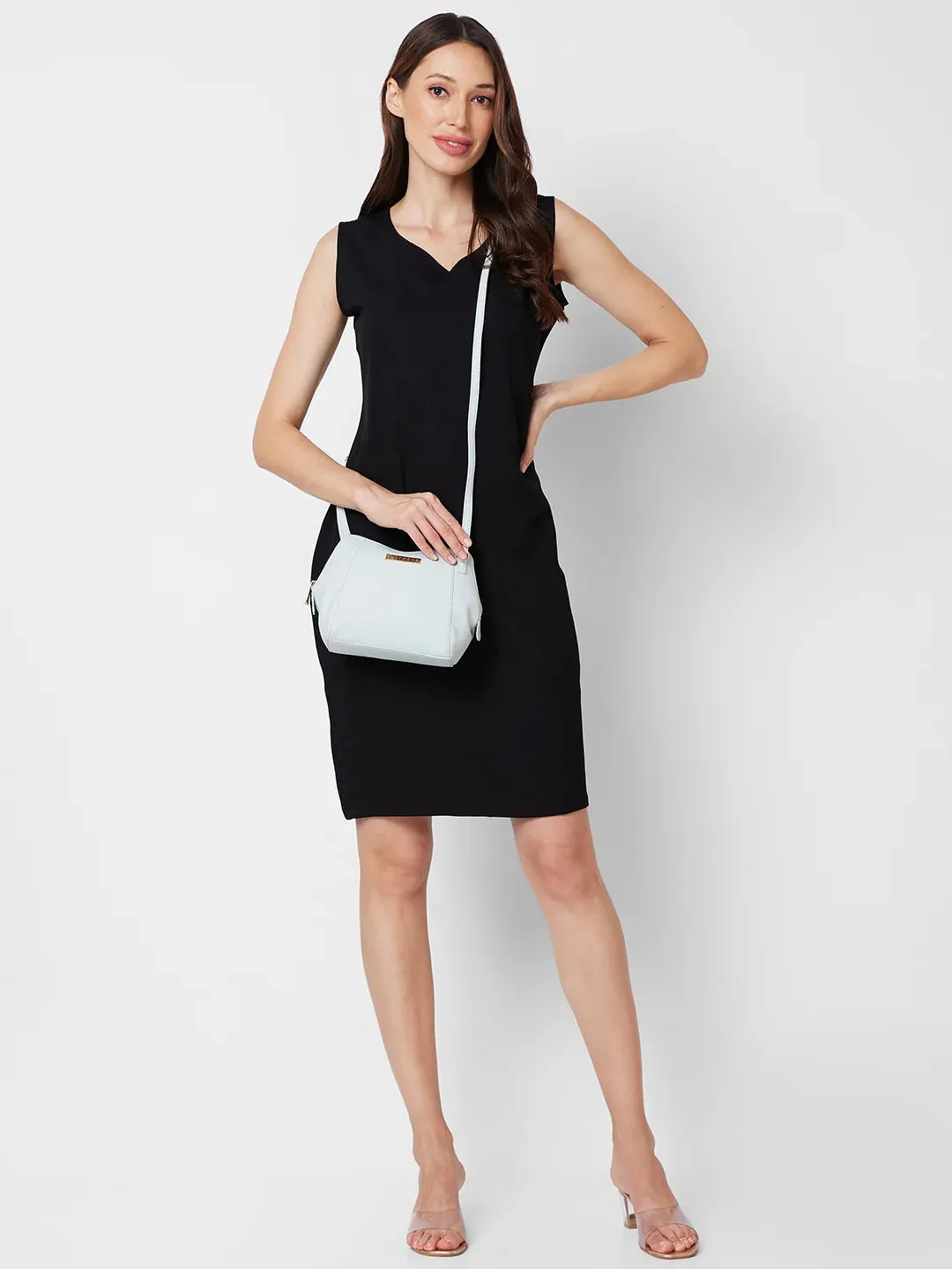 Caprese Holden Small Sling Solid Faux Leather For Women Powder Blue