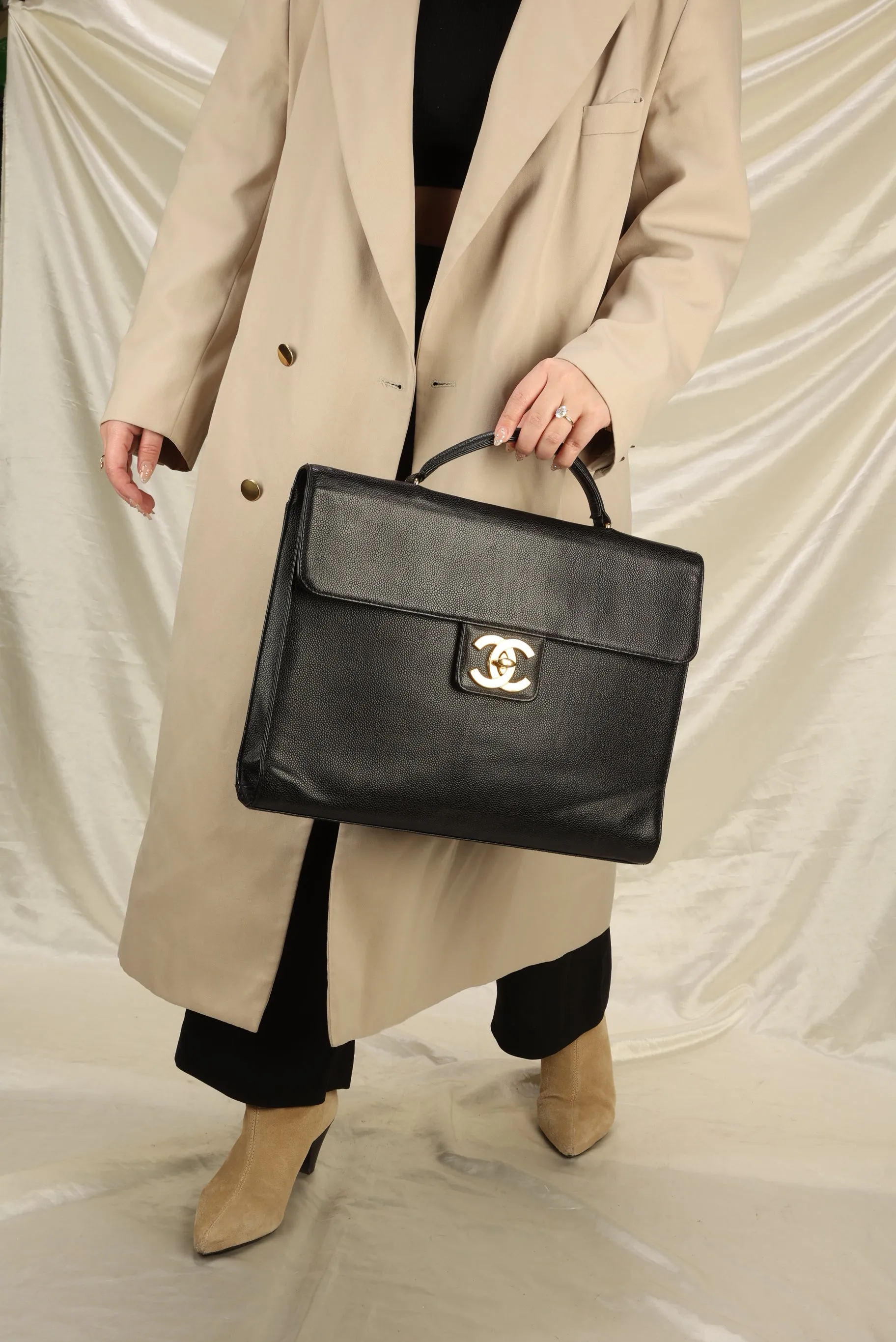 Chanel XL Logo Caviar Briefcase Bag