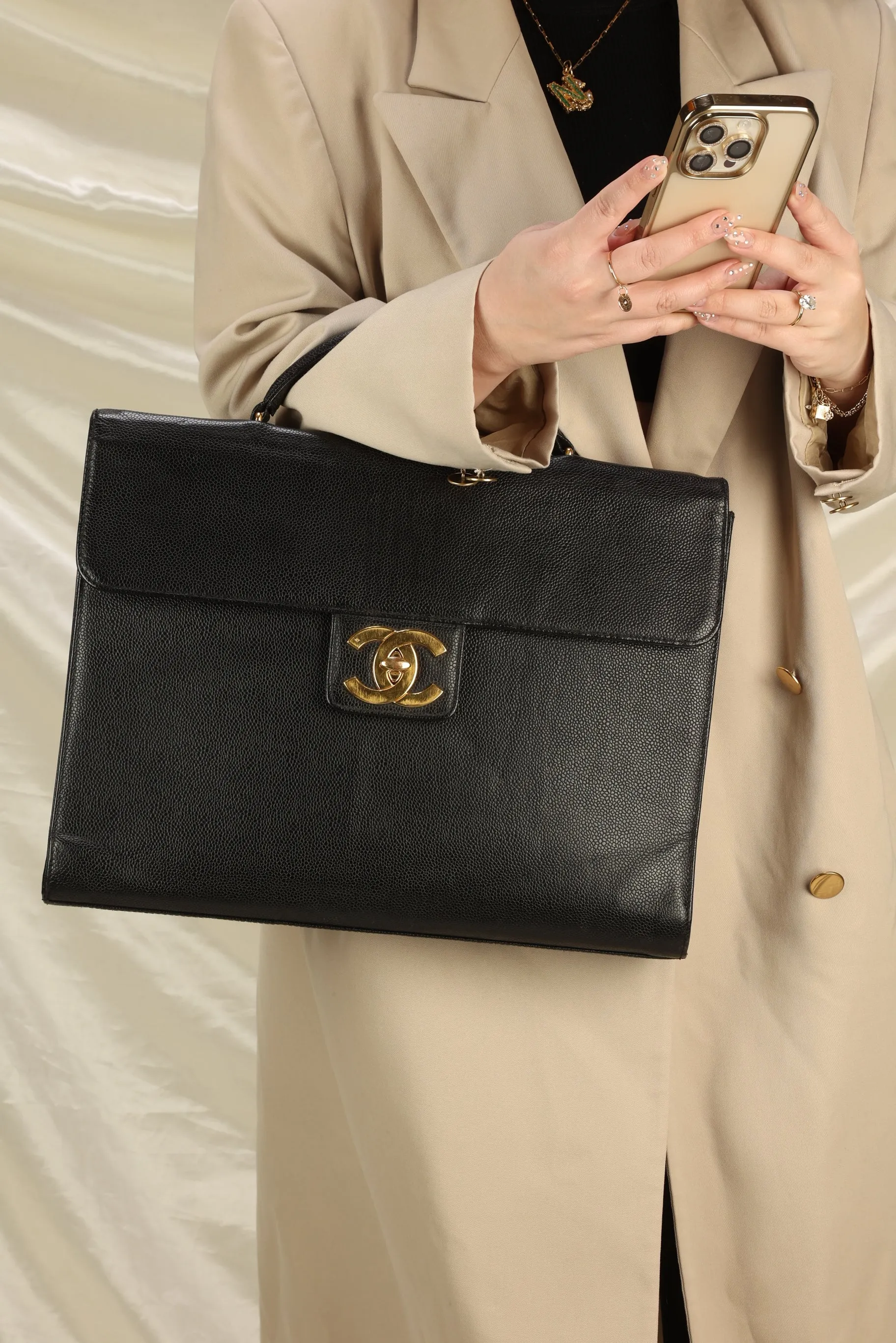 Chanel XL Logo Caviar Briefcase Bag