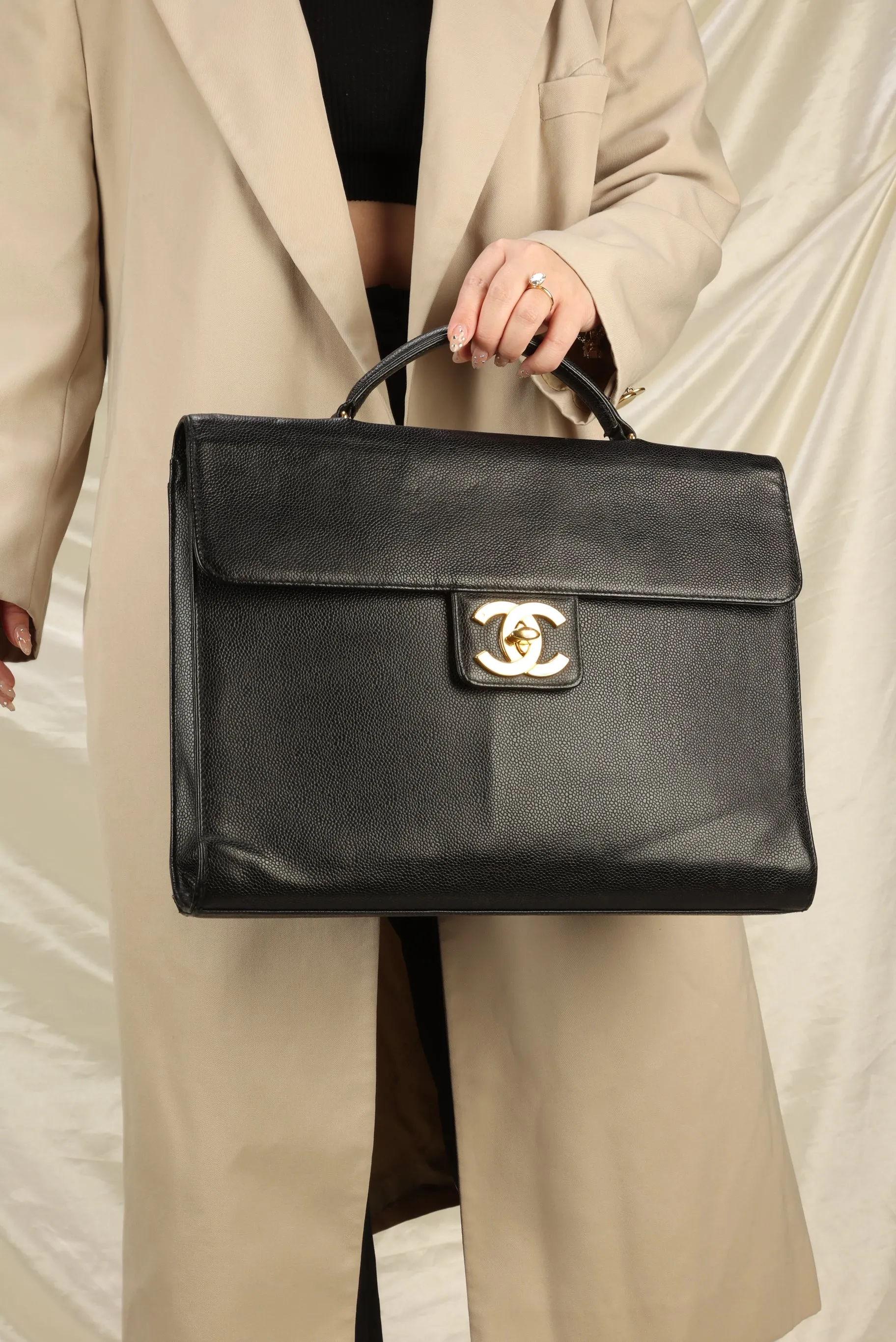 Chanel XL Logo Caviar Briefcase Bag