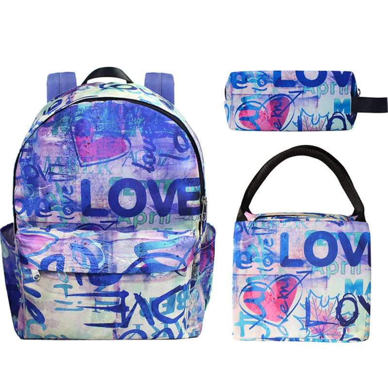 Cute Patterns Printed Backpack Bag Set Oxford School Bag Kit For Teen