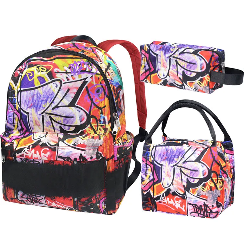Cute Patterns Printed Backpack Bag Set Oxford School Bag Kit For Teen