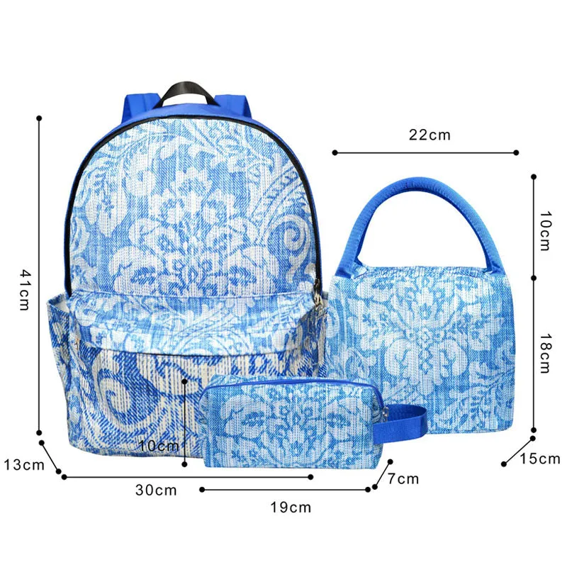 Cute Patterns Printed Backpack Bag Set Oxford School Bag Kit For Teen