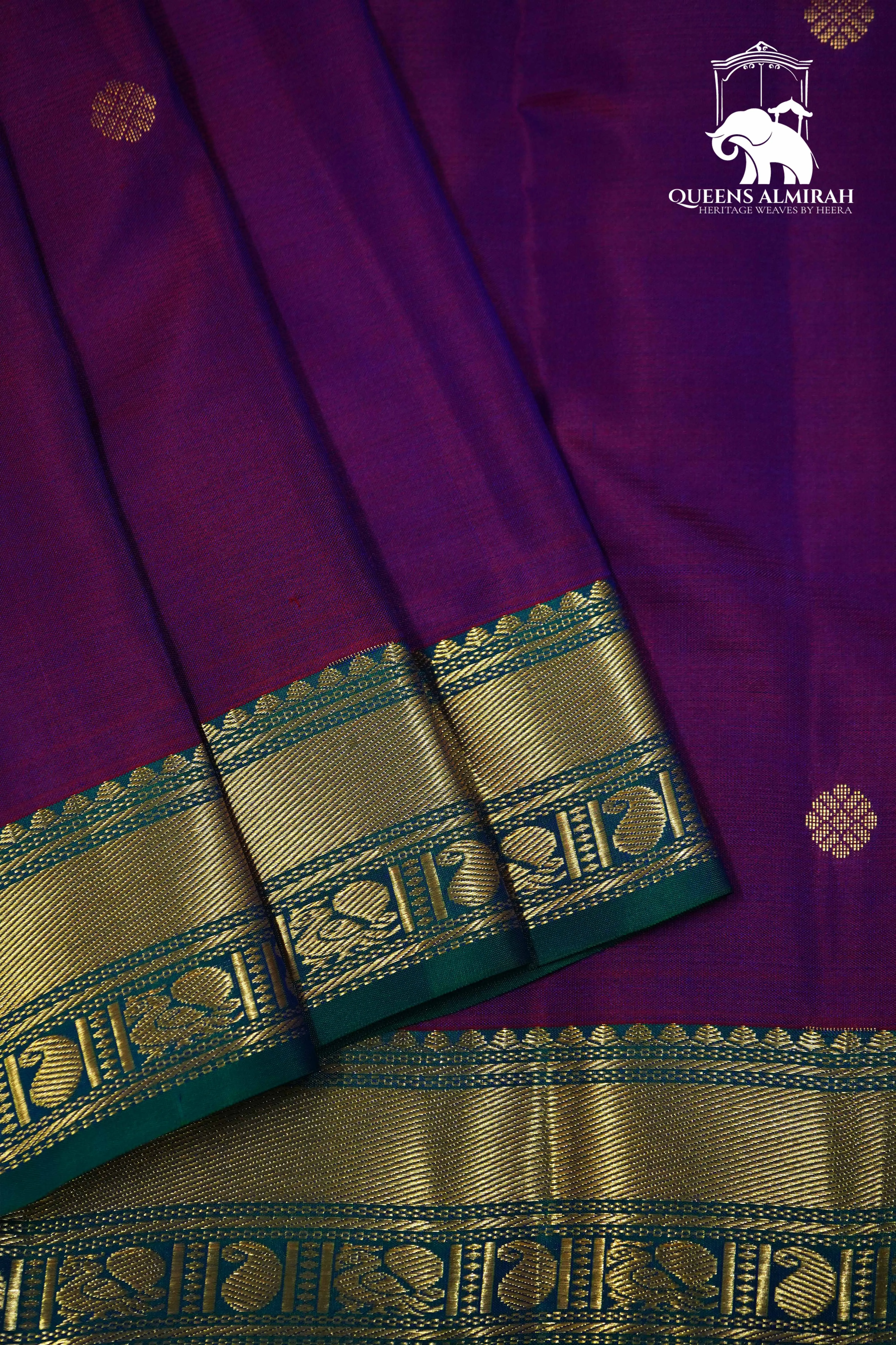 DARK PURPLE WITH NAVY GREEN KANCHIVARAM SILK SAREE