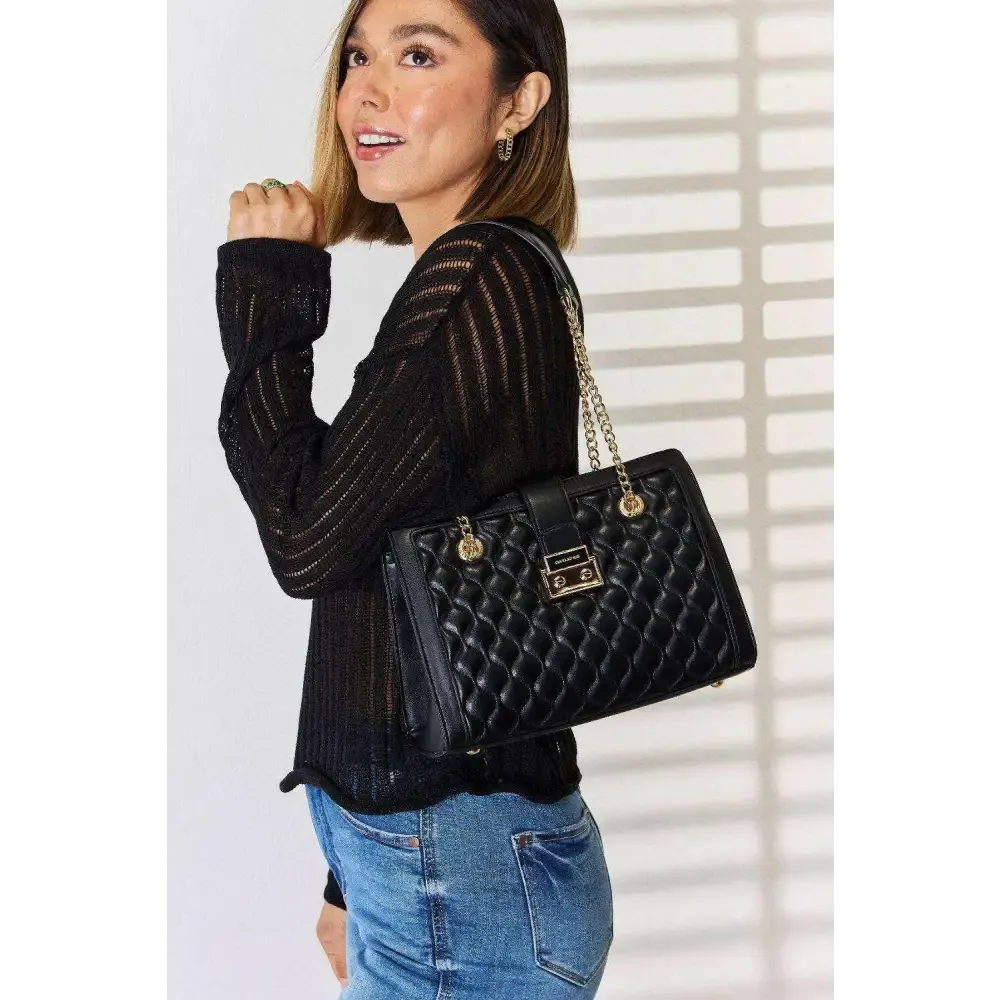 David Jones Quilted PU Leather Handbag for Timeless Luxury Fashion