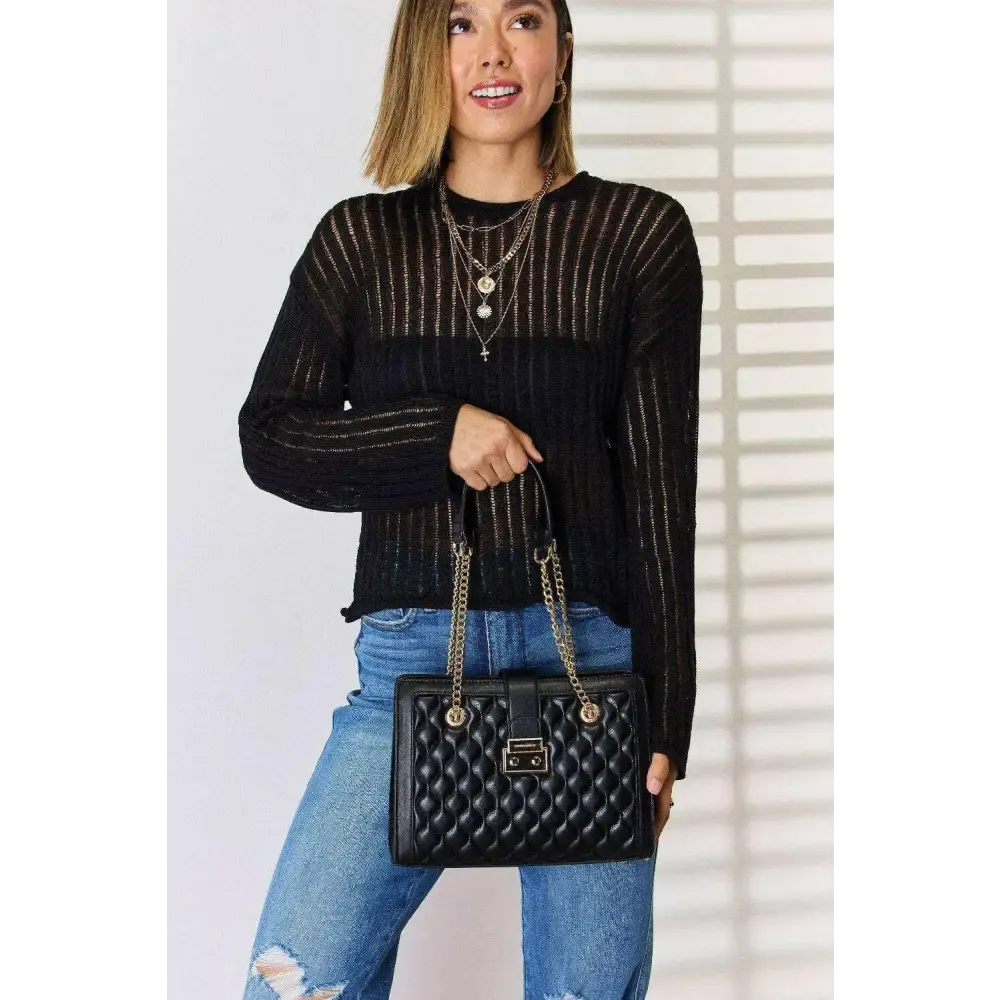 David Jones Quilted PU Leather Handbag for Timeless Luxury Fashion