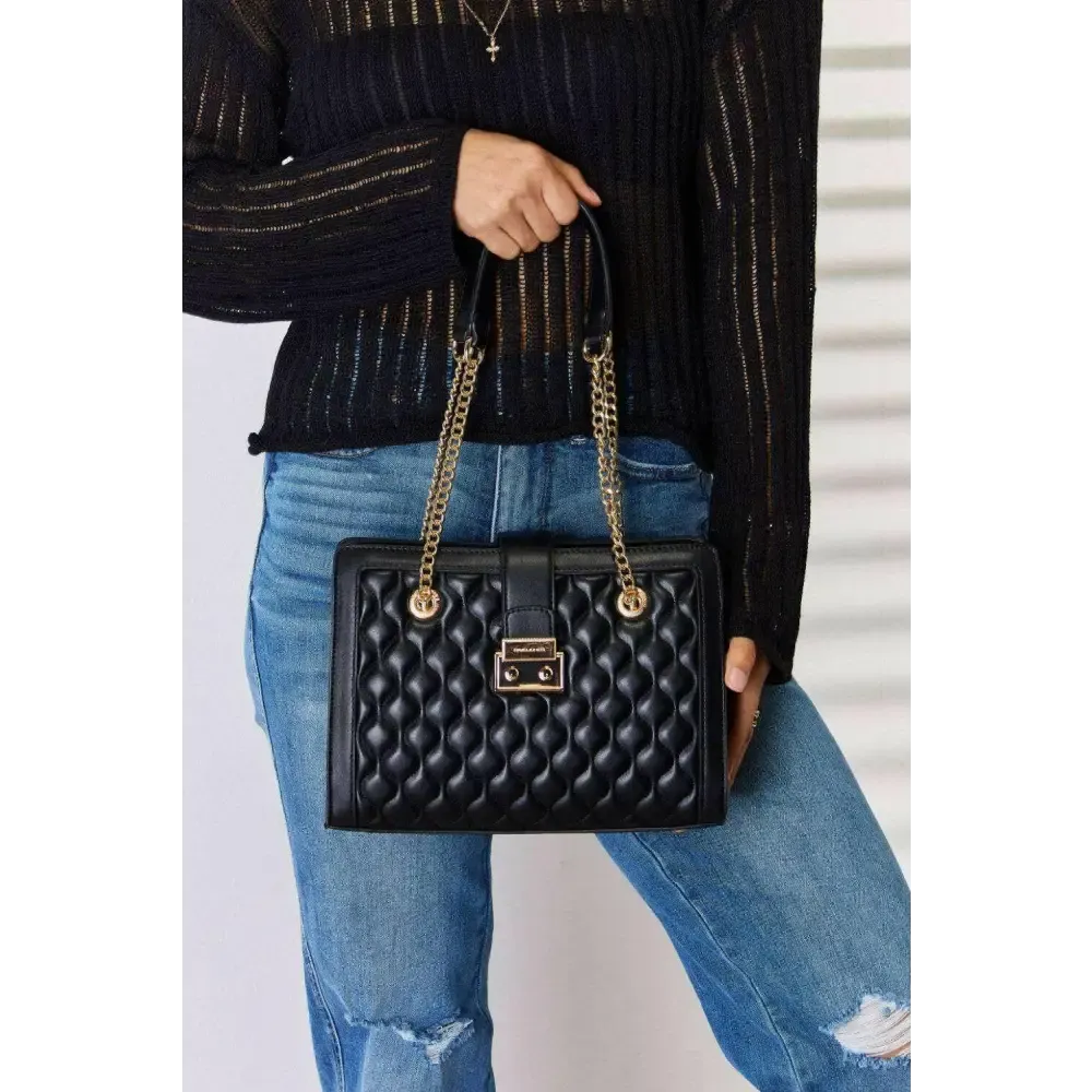David Jones Quilted PU Leather Handbag for Timeless Luxury Fashion