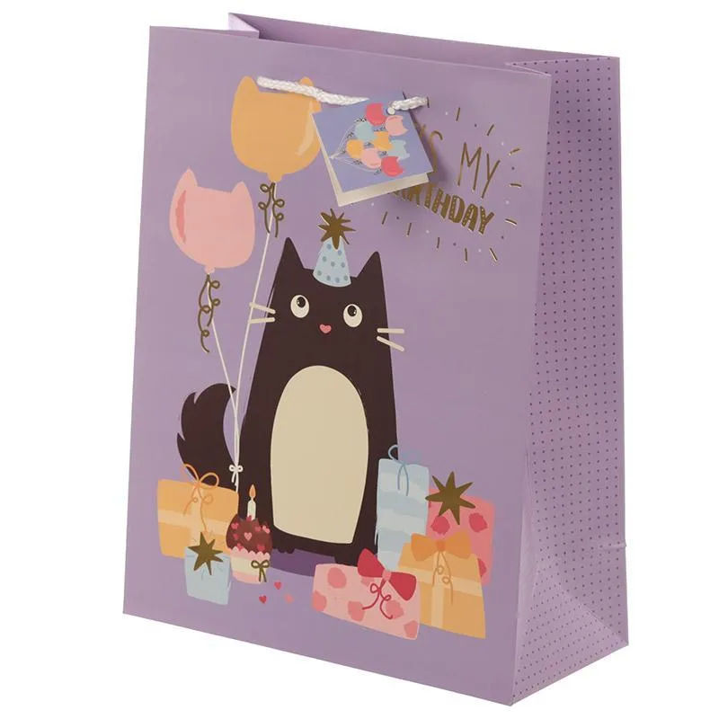 Feline Fine Cat Design Gift Bag 26 x 12 x 33cm - Happy Purrthday!