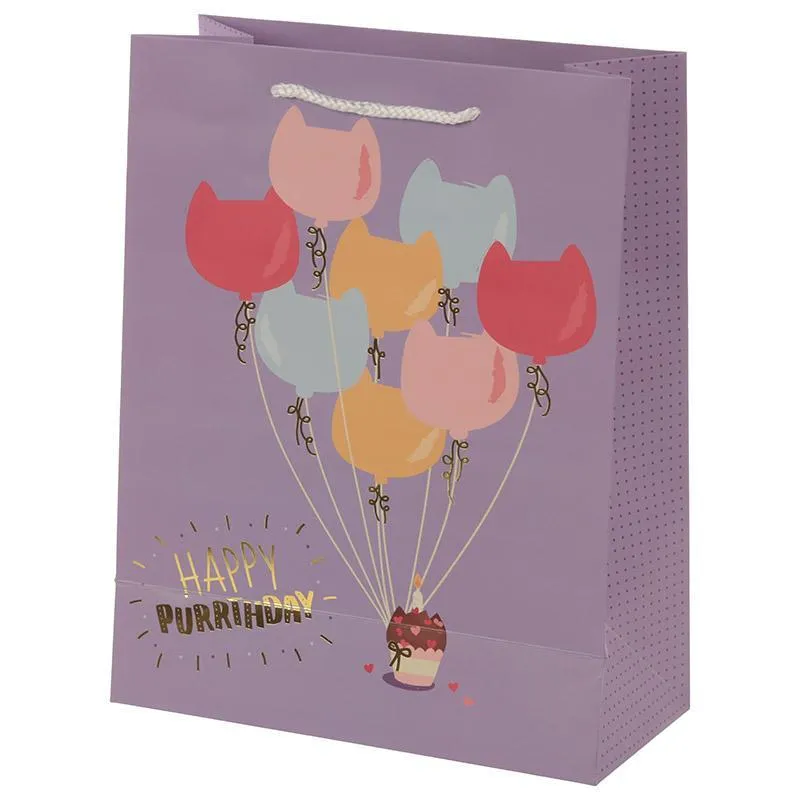 Feline Fine Cat Design Gift Bag 26 x 12 x 33cm - Happy Purrthday!