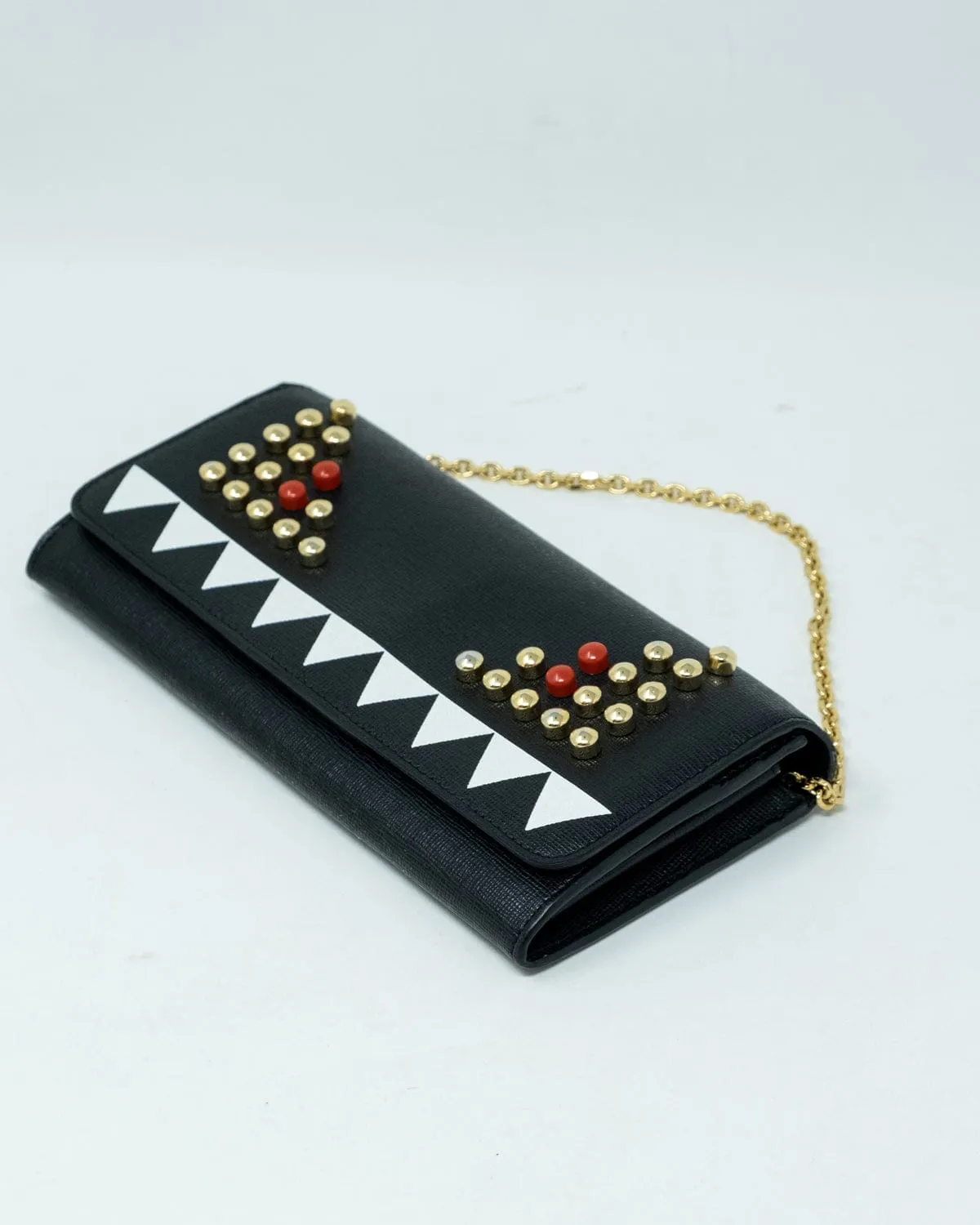 Fendi Black Leather Studded Monster Wallet On Chain - AGL1772