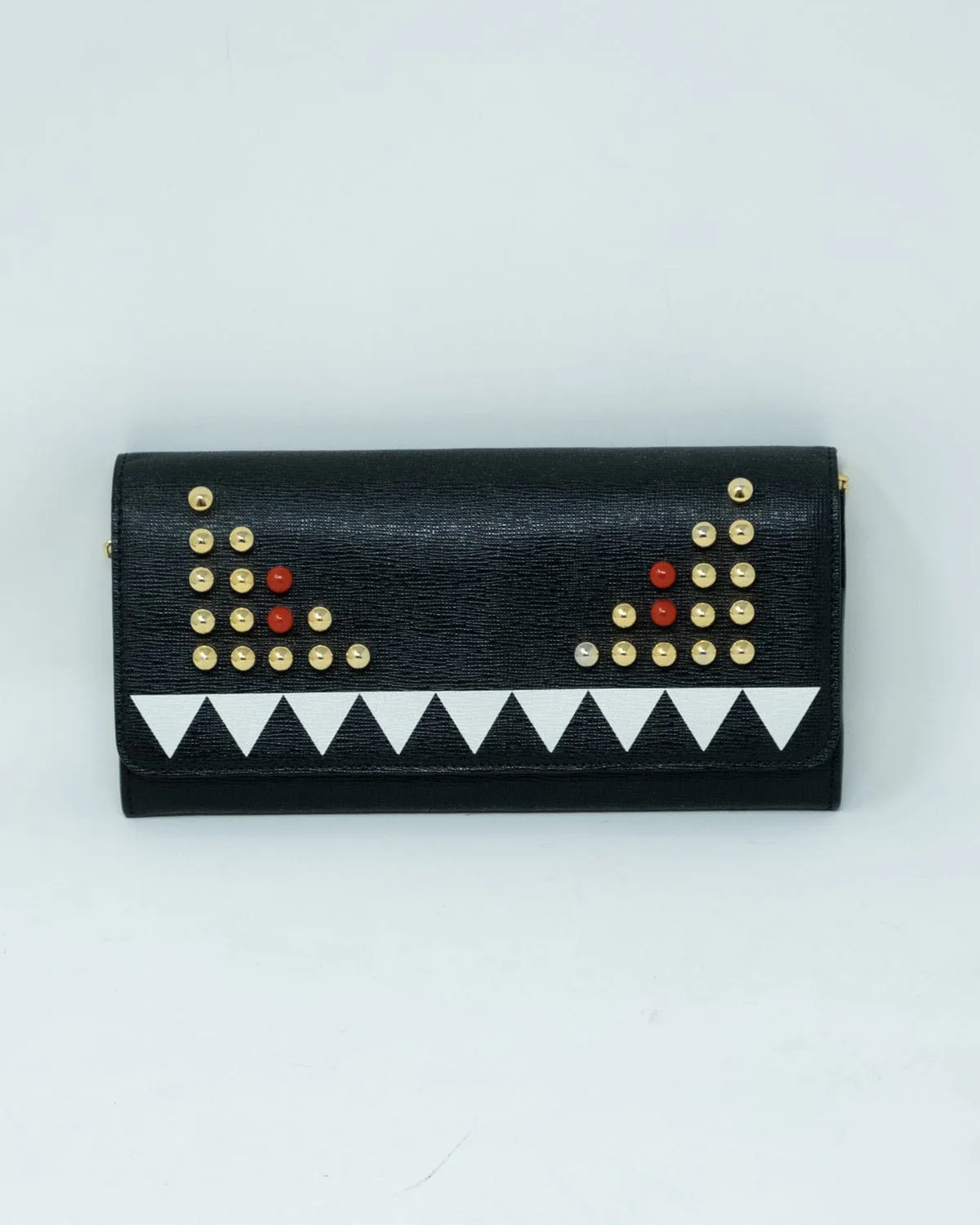 Fendi Black Leather Studded Monster Wallet On Chain - AGL1772