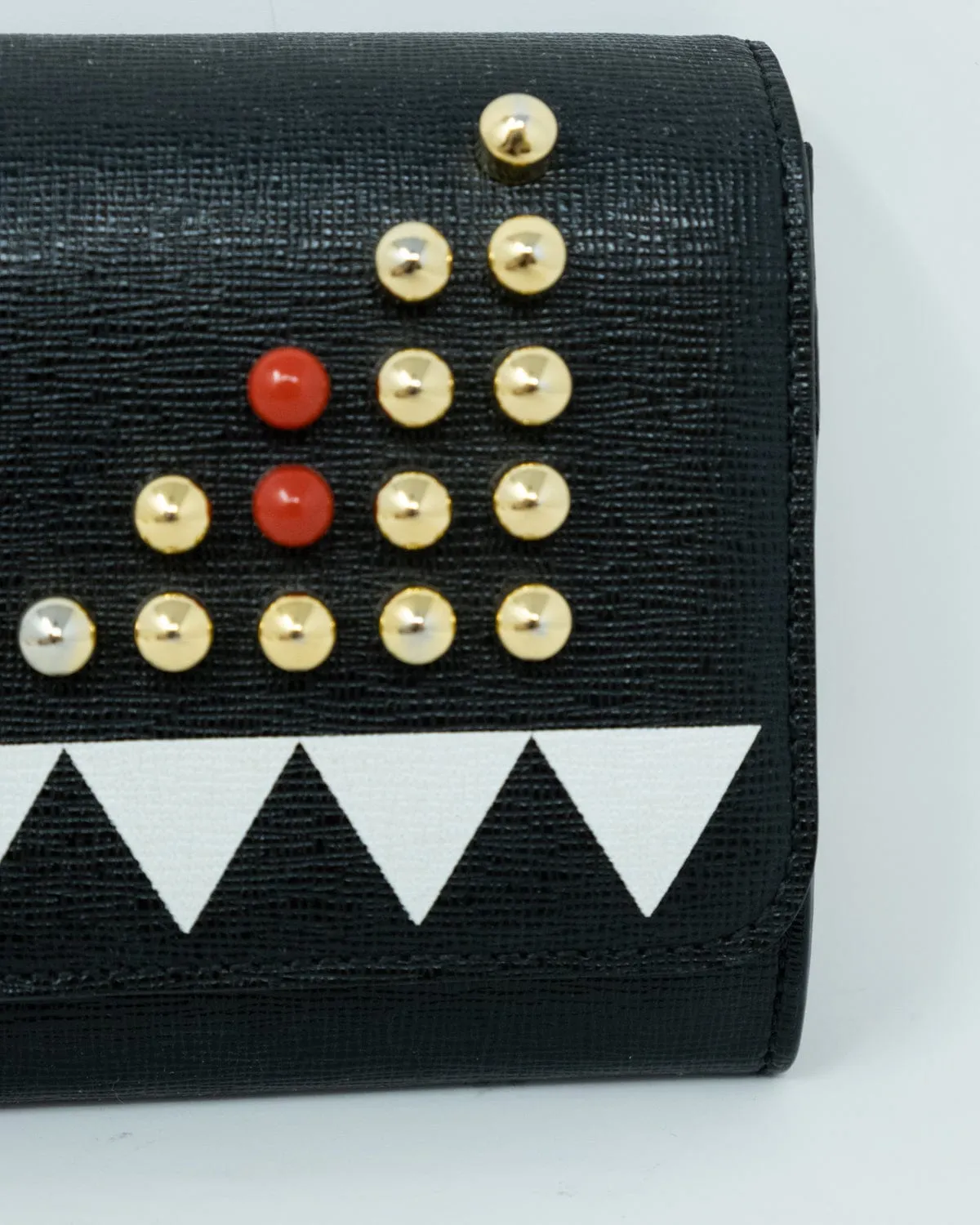 Fendi Black Leather Studded Monster Wallet On Chain - AGL1772