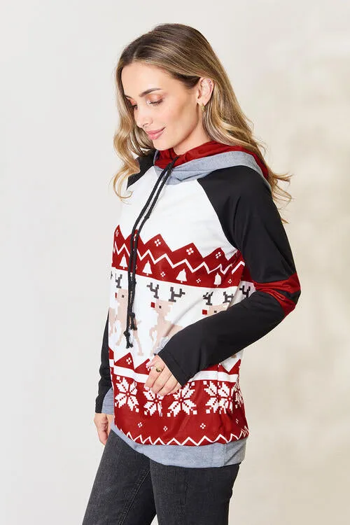 Full Size Christmas Drawstring Long Sleeve Hoodie