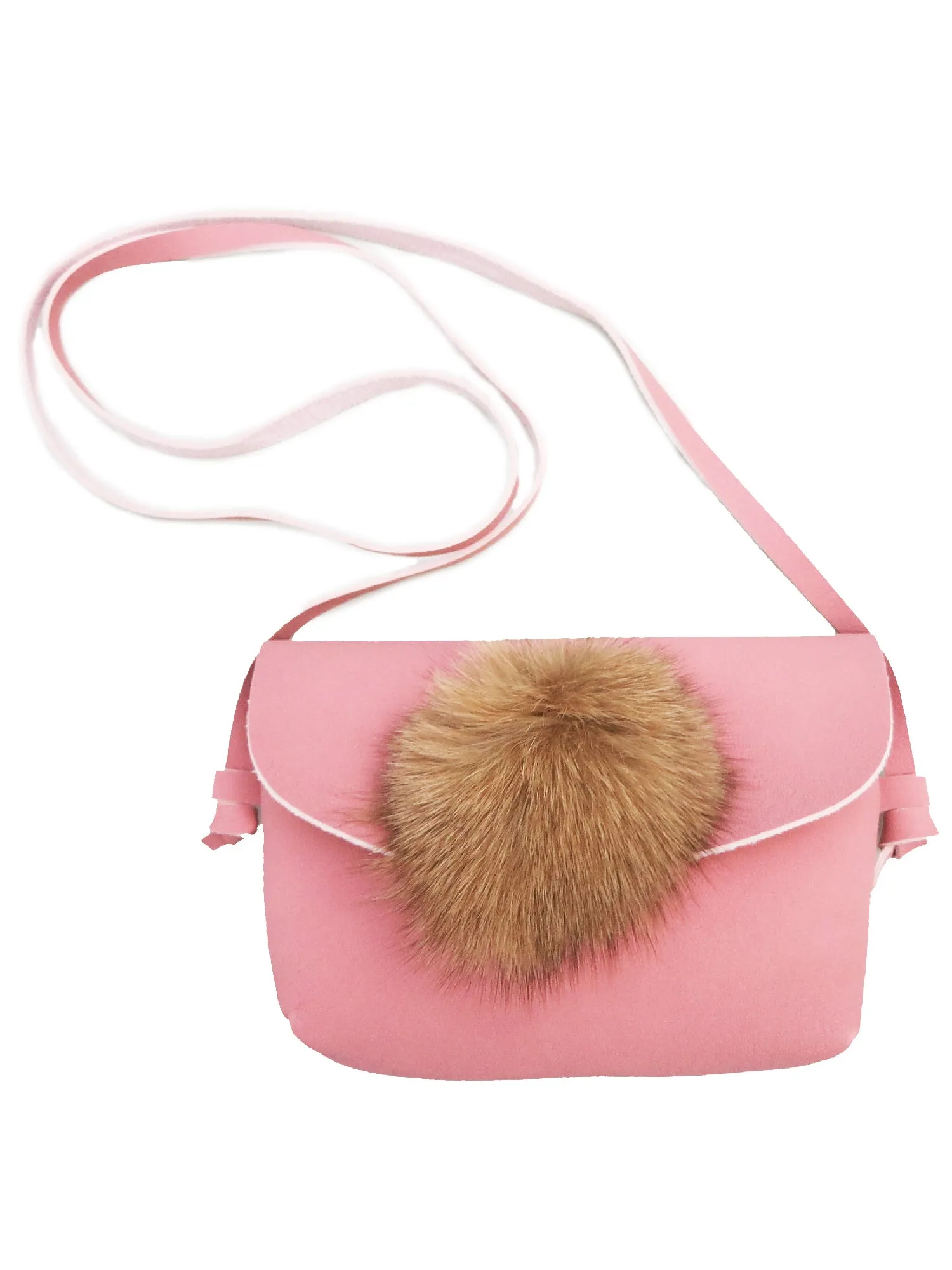 Girls Pink Fur Synthetic Leather Strap Purse