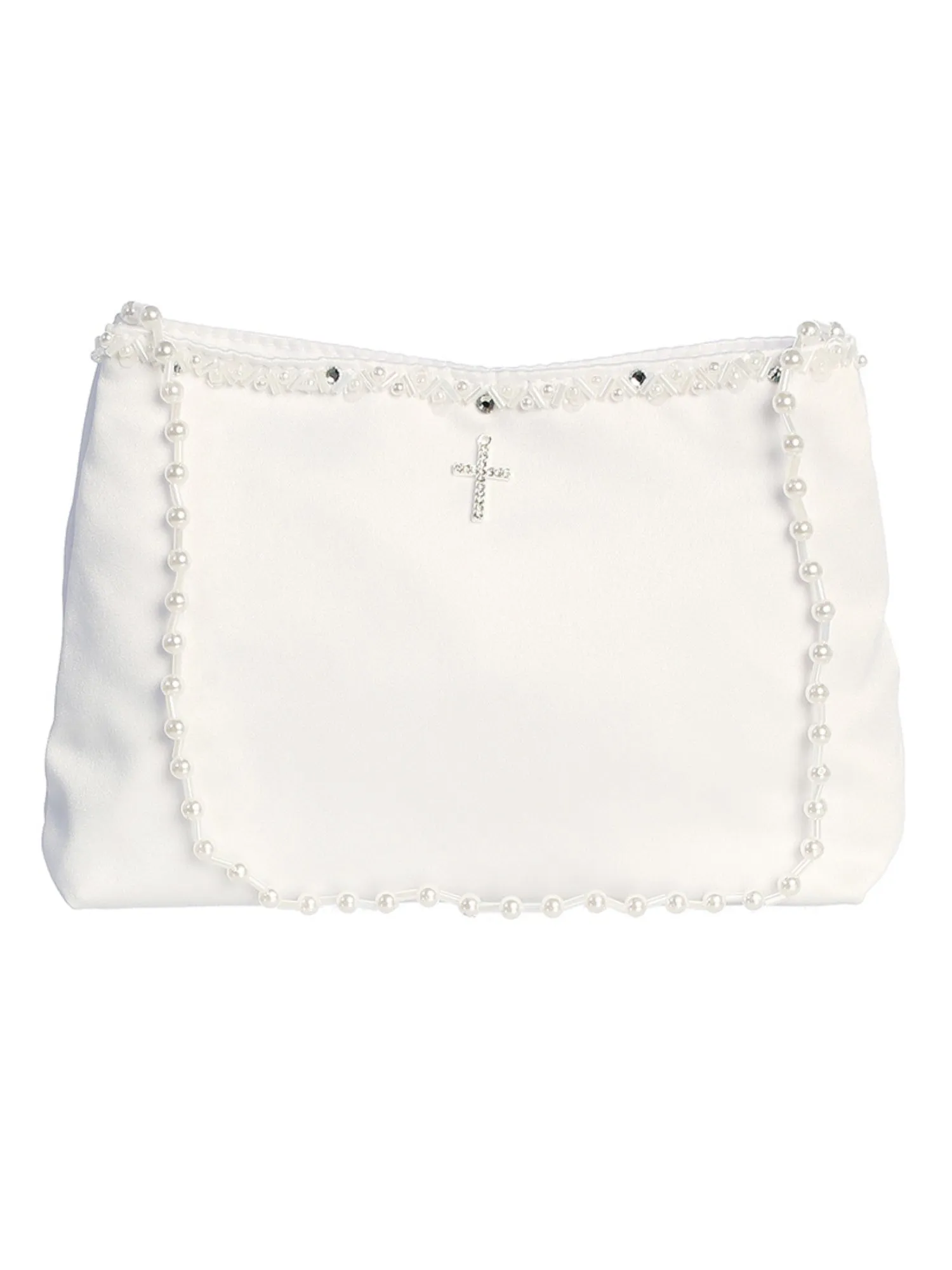 Girls White Rhinestone Cross Pocket Book Holy Communion Bag