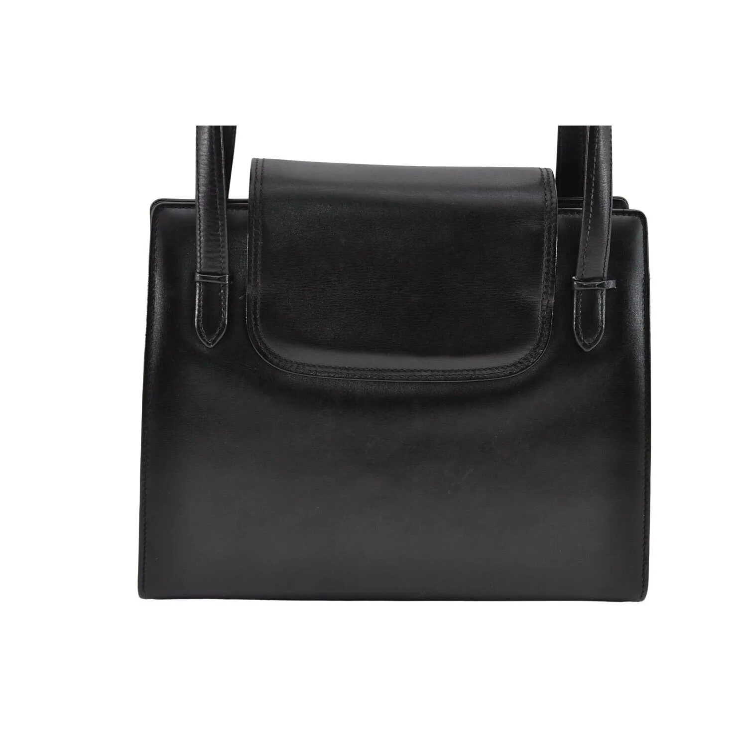 Gucci black leather top handle Kelly bag with blue lapis