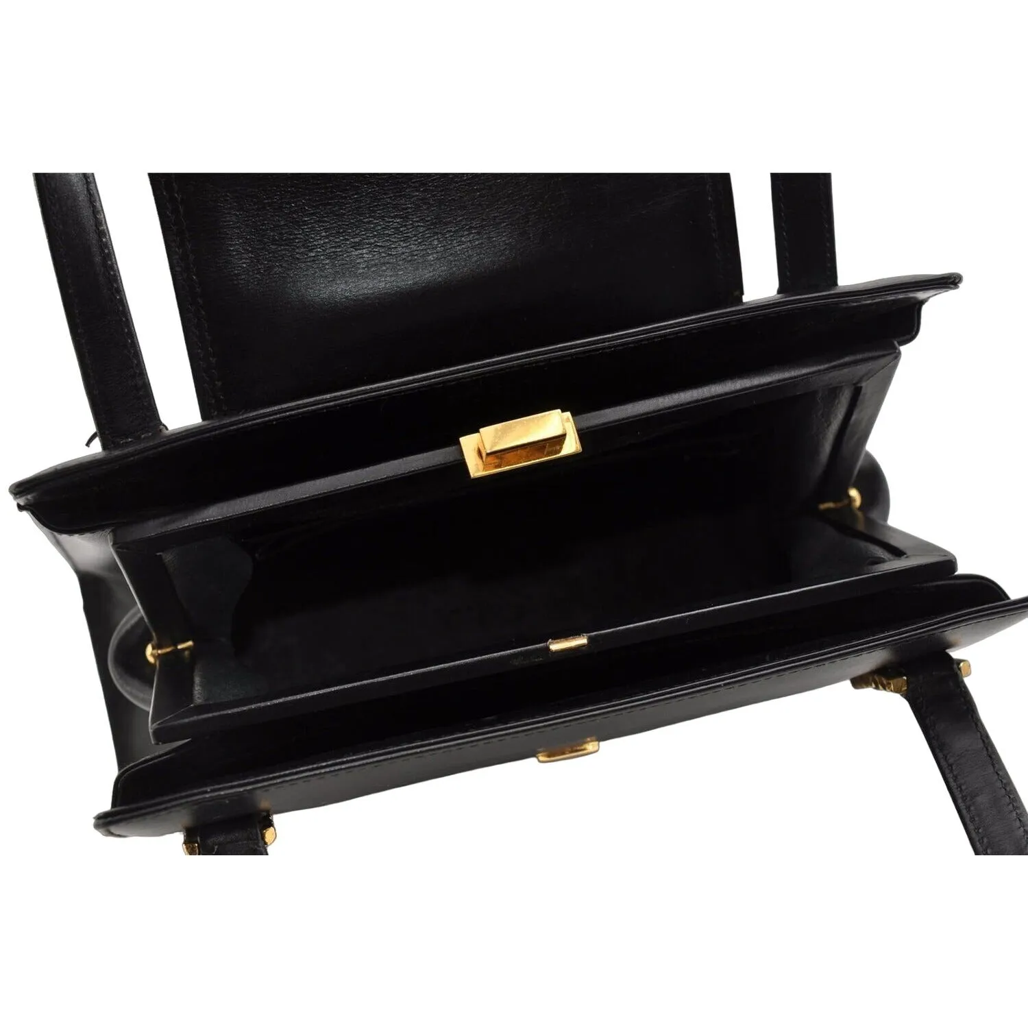 Gucci black leather top handle Kelly bag with blue lapis