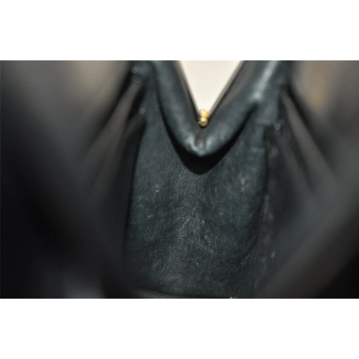 Gucci black leather top handle Kelly bag with blue lapis