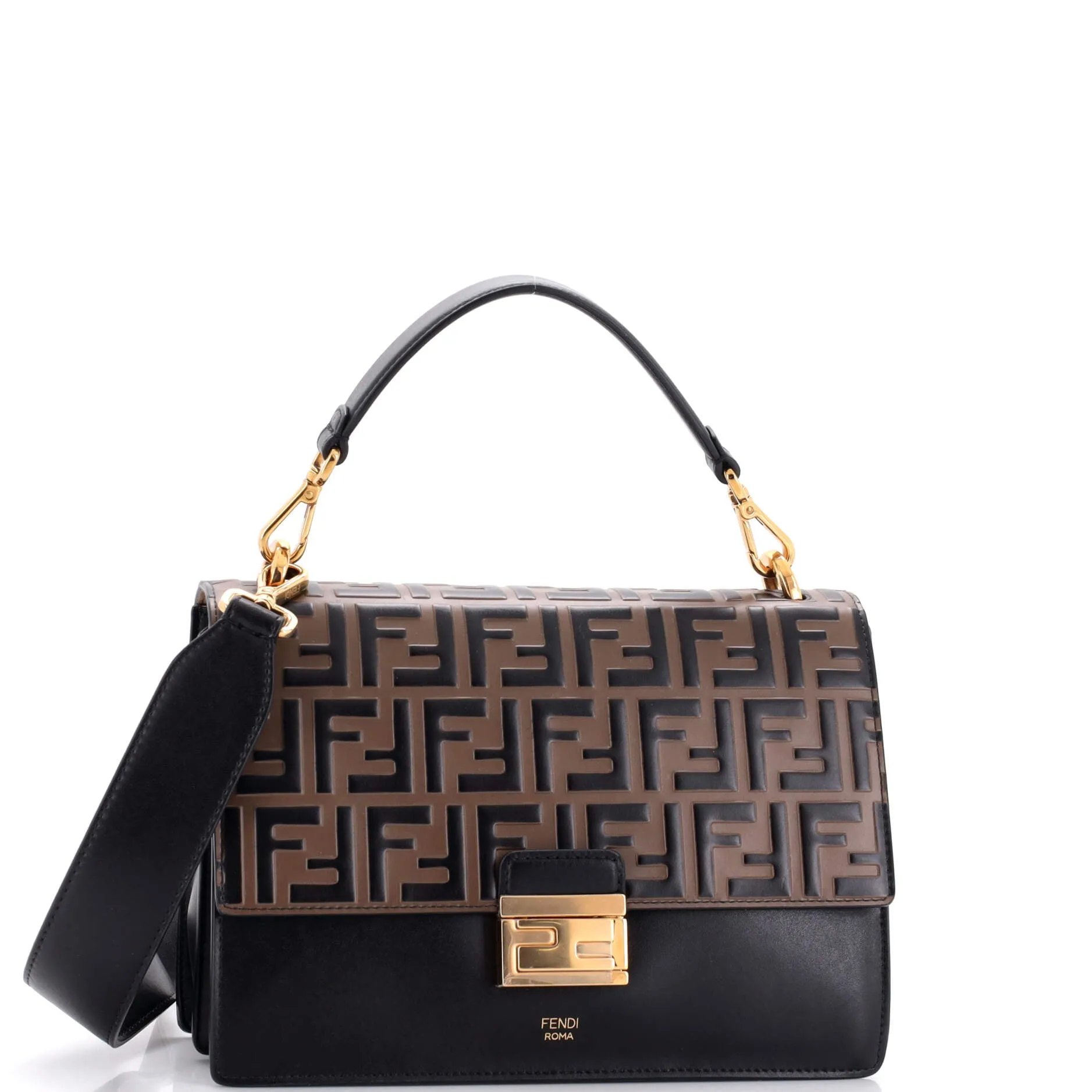 Kan U Shoulder Bag Zucca Embossed Leather Medium
