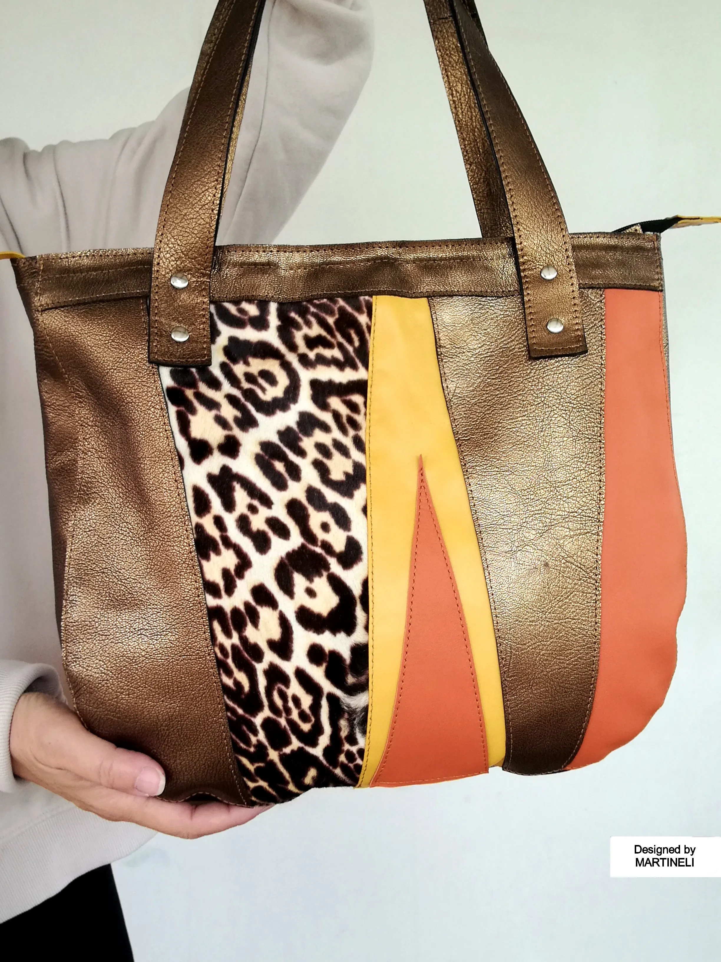 Large Leather Shoulder Bag Boho Artsy Italian Leather Tote