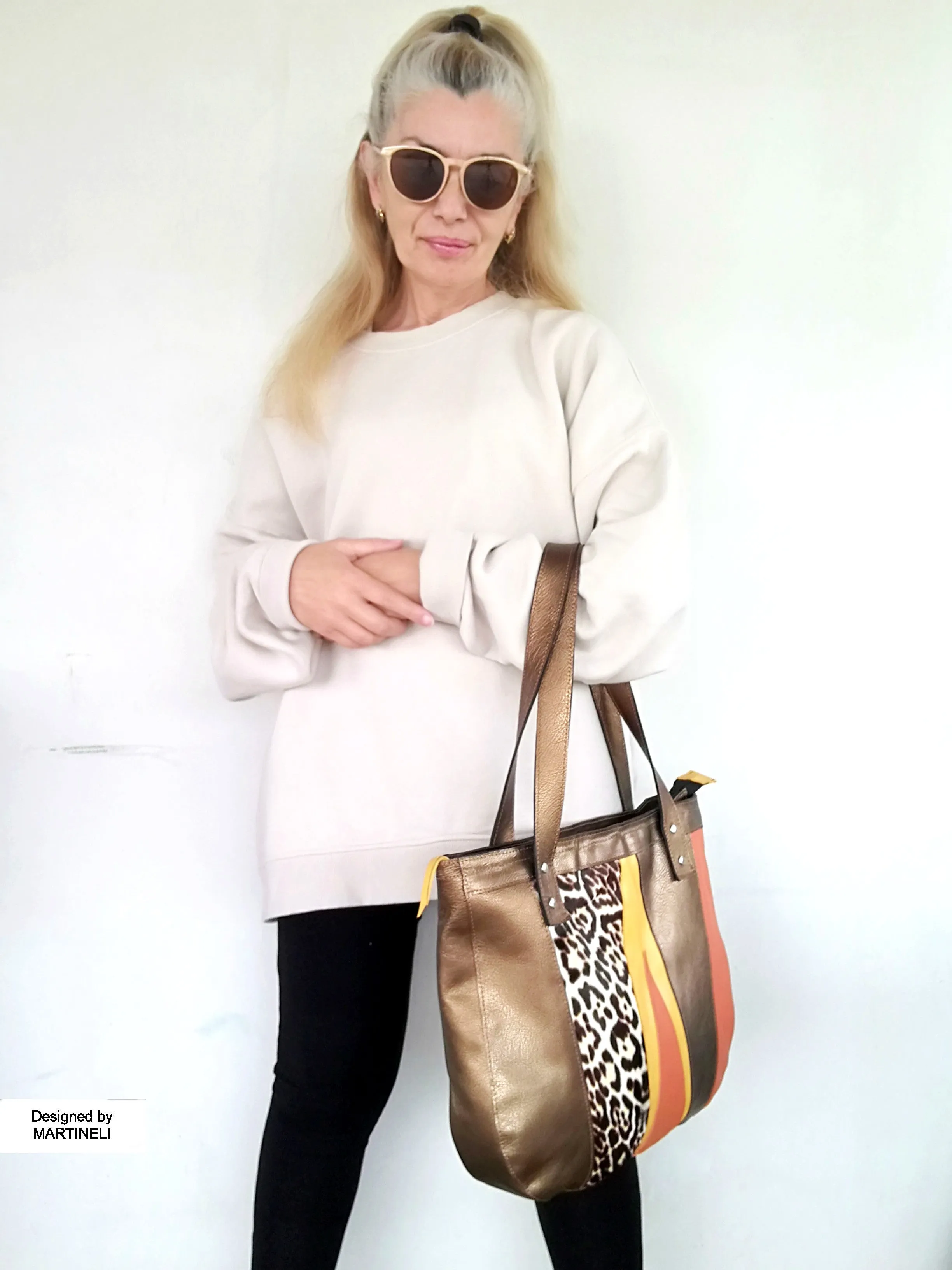Large Leather Shoulder Bag Boho Artsy Italian Leather Tote