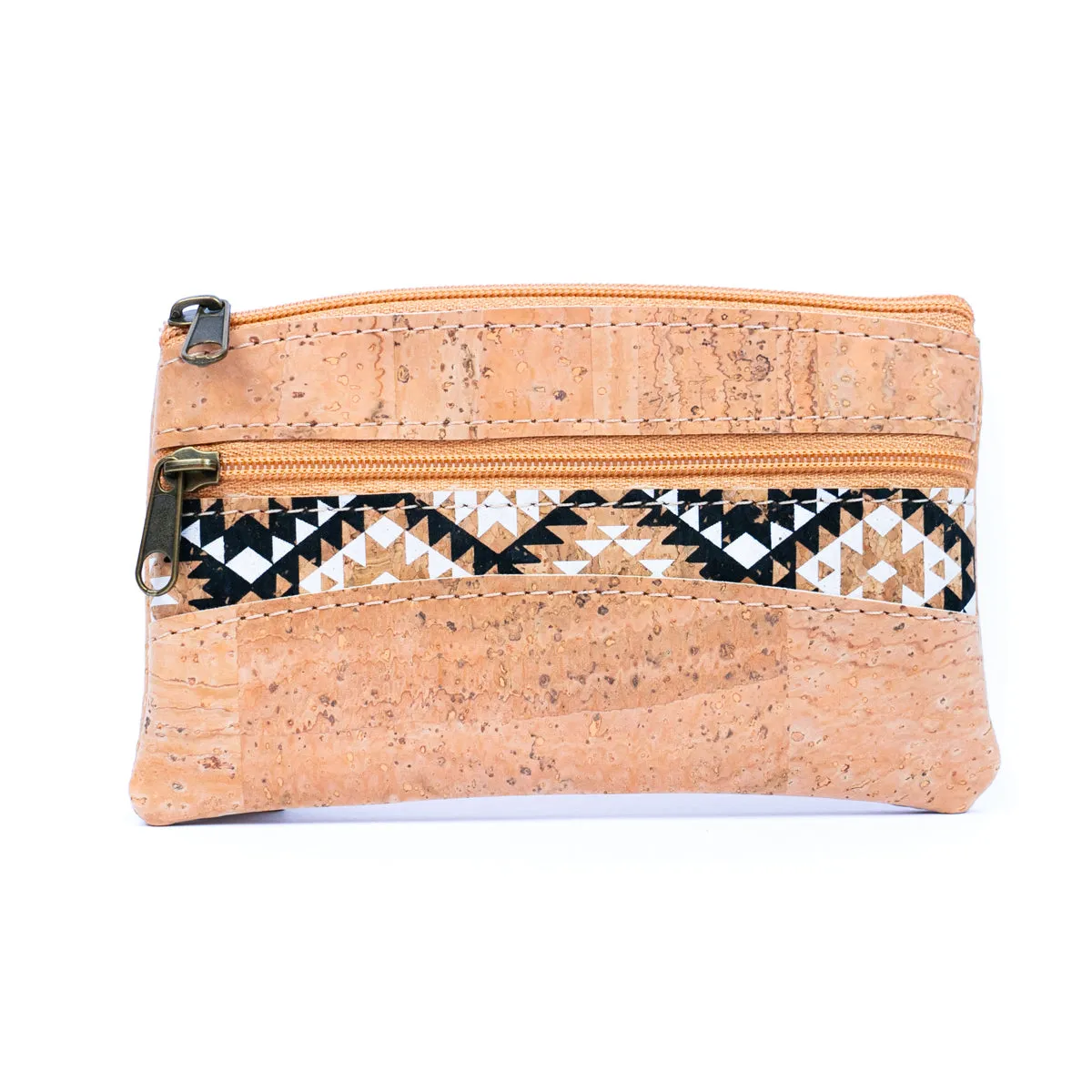 Long White Printed Cork Coin Purse with Dual Zipper Pockets BAGP-039 (5units)